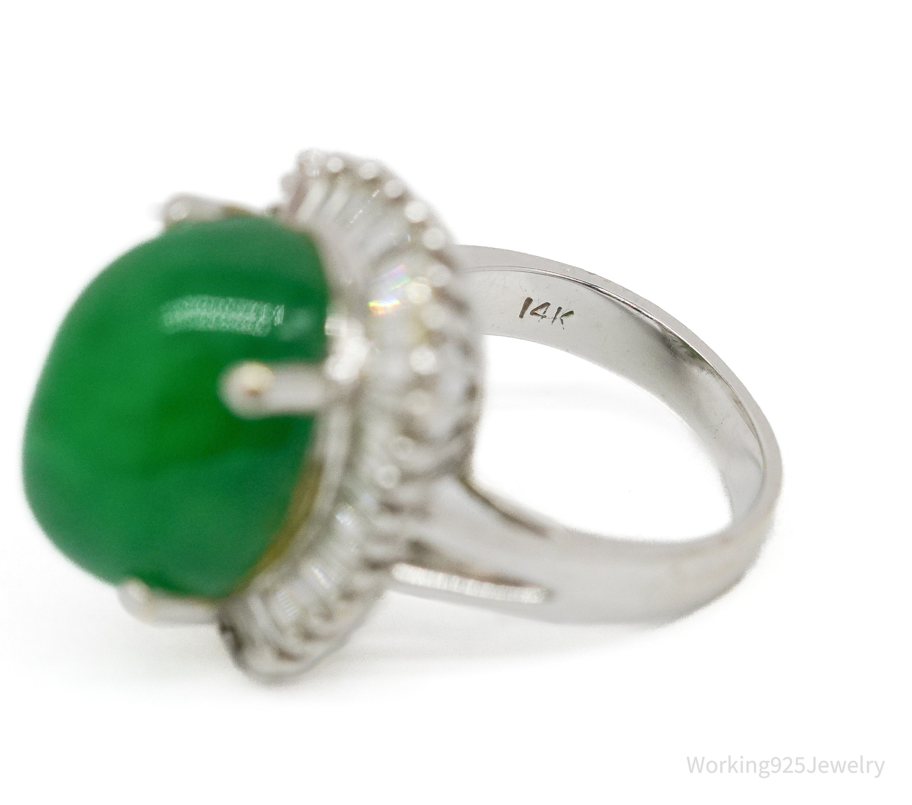 14K White Gold, Natural Aventurine Quartz And Diamond Ring - Size 6