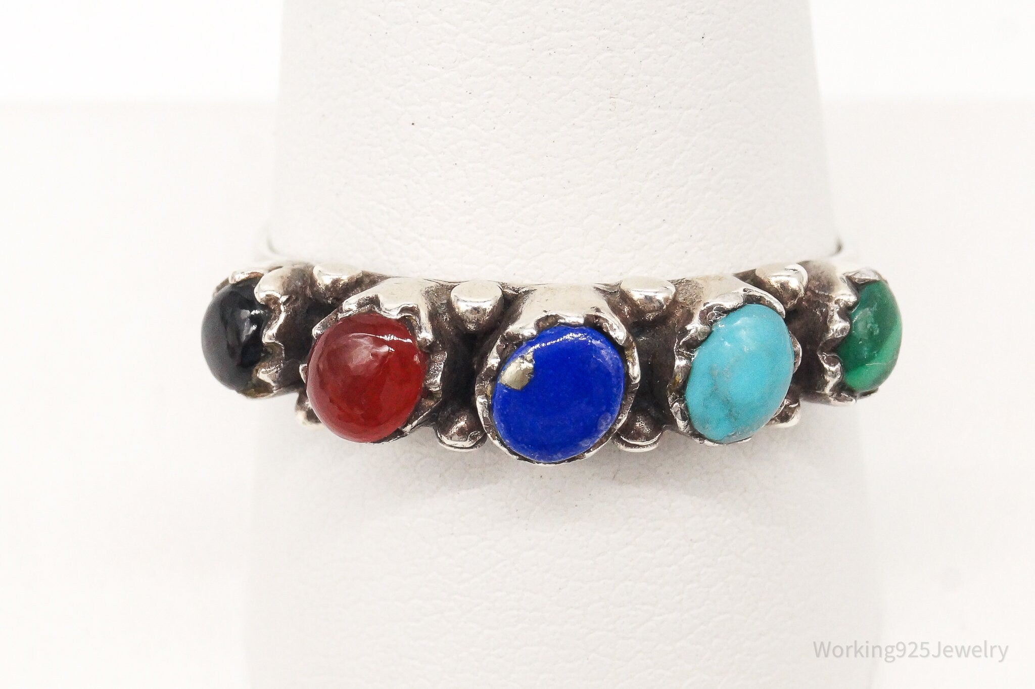 Vintage Native American Silver Multi Gem Sterling Silver Ring - Size 10