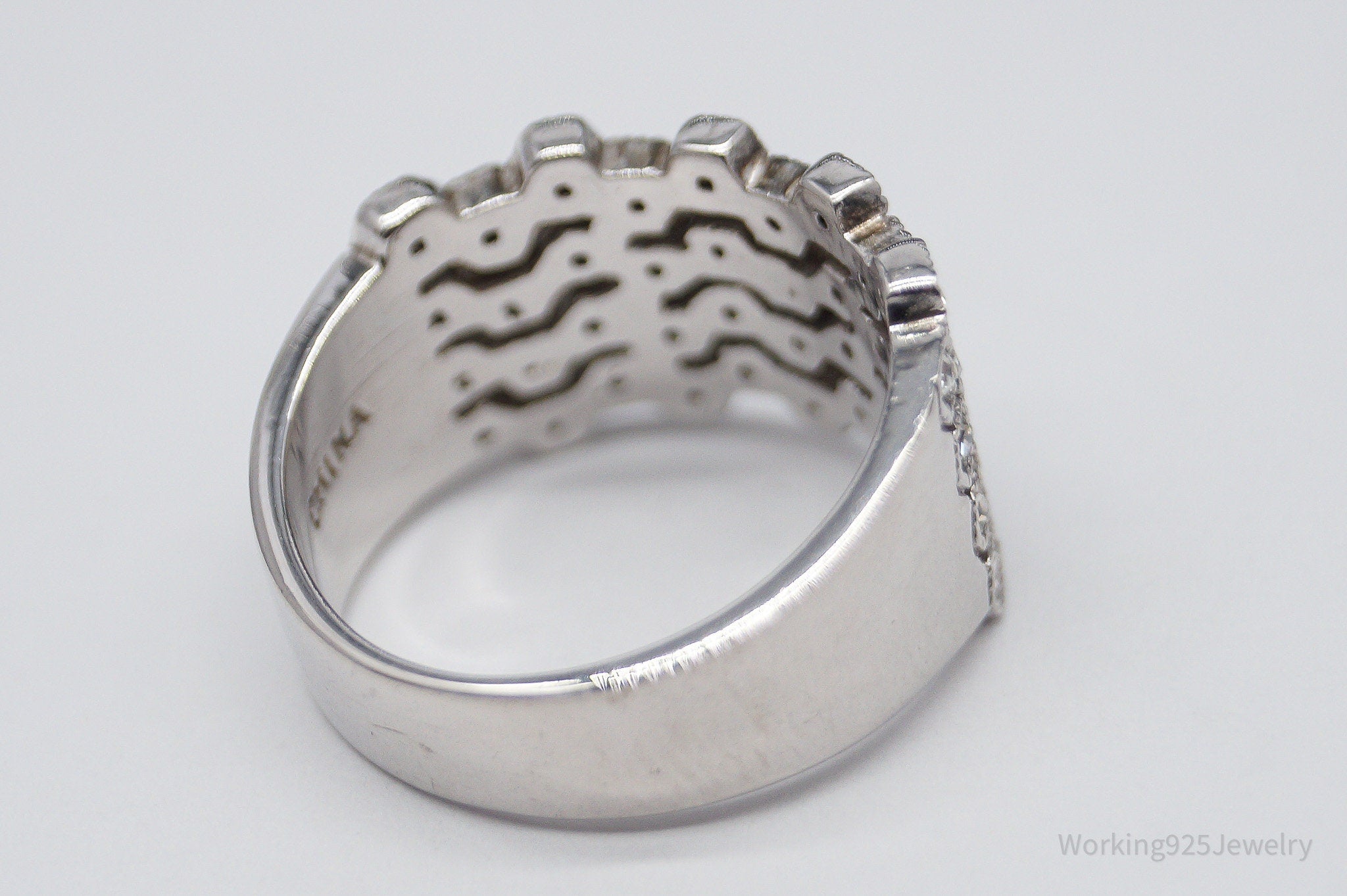 Vintage Designer HAN Clear Stone Sterling Silver Ring - Size 7