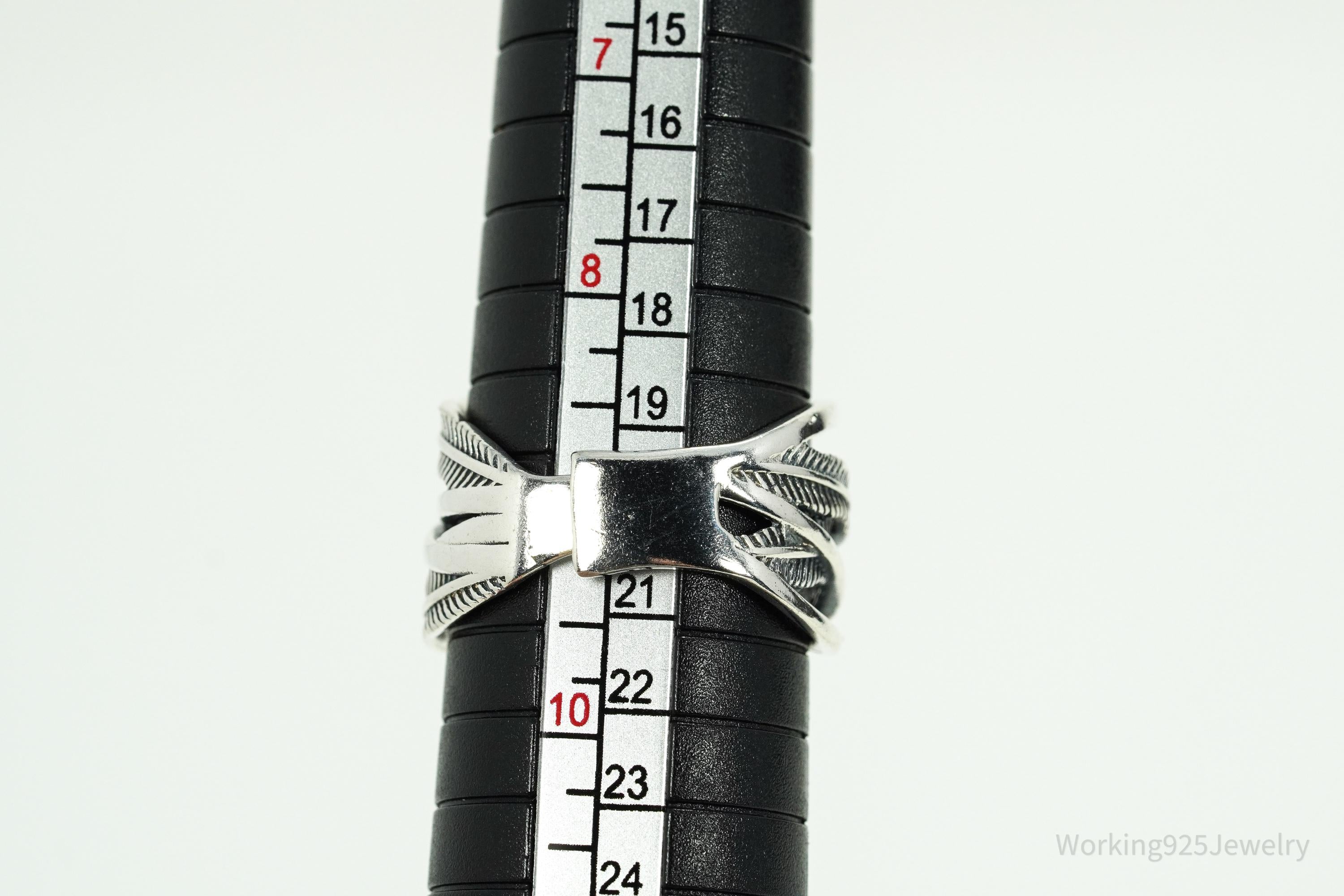 Vintage Feather Wrap Southwestern Sterling Silver Ring - Size 9.25 Adjustable