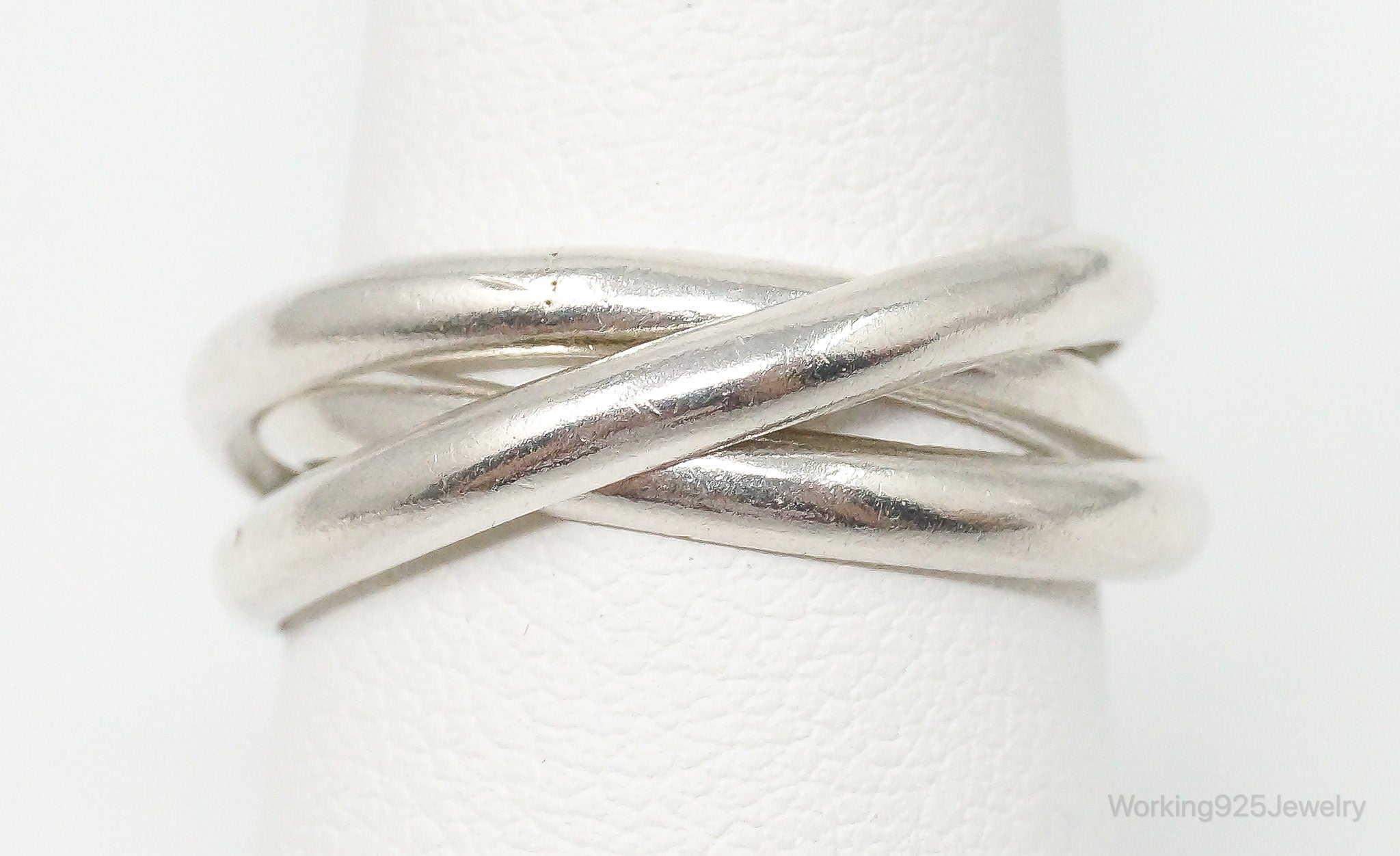 Vintage Triple Interlocking Sterling Silver Ring Size 7.5