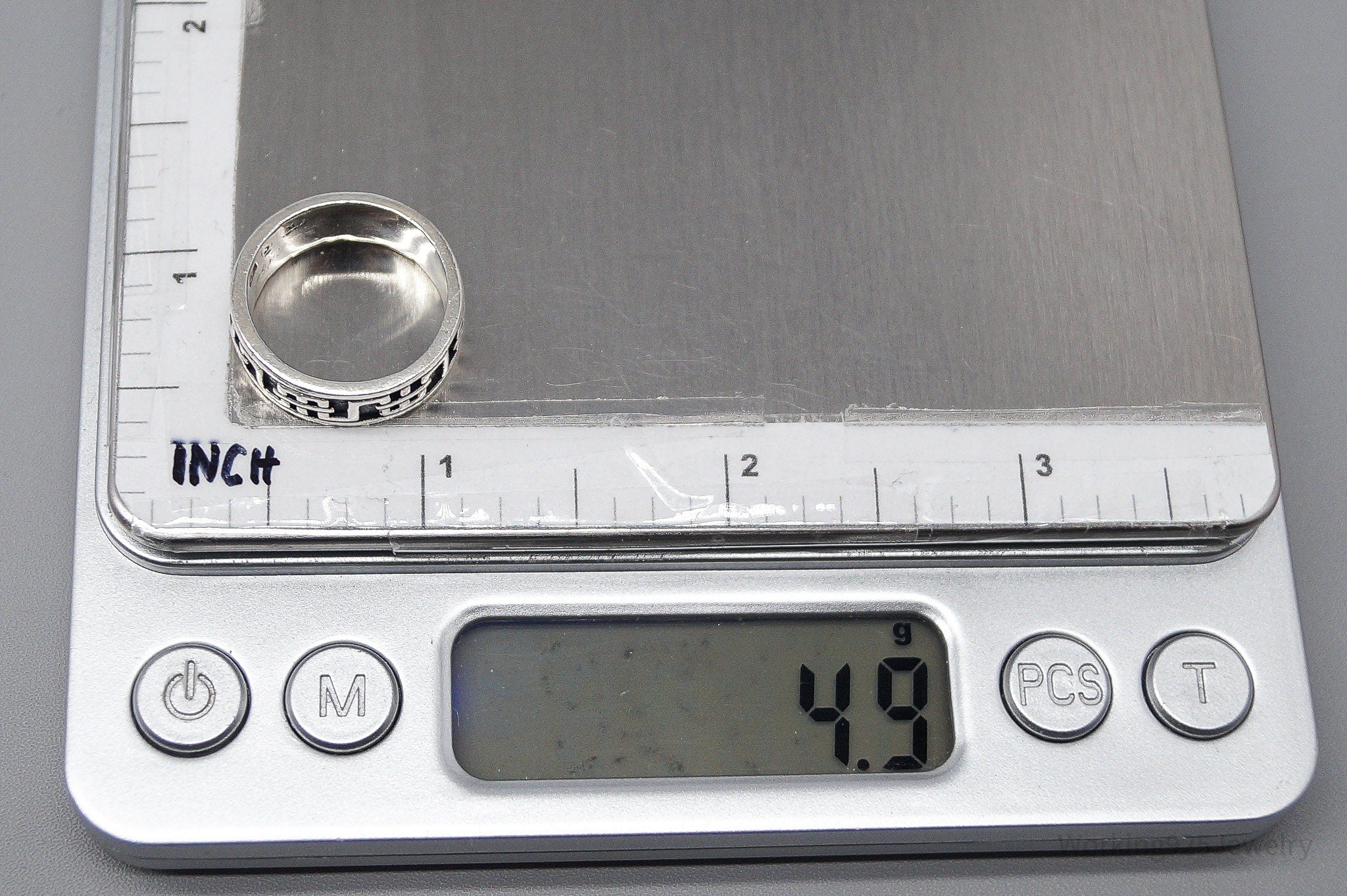 Vintage Aztec Motif Sterling Silver Band Ring - Size 5.5