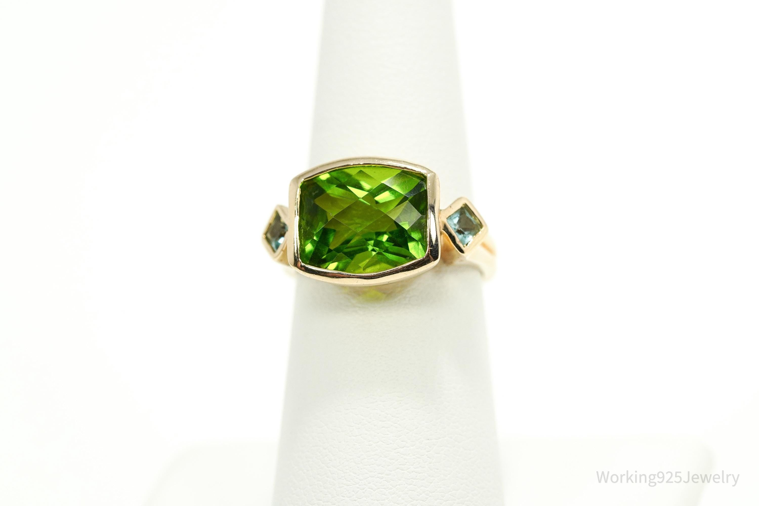 Designer Ross Simons Peridot & Blue Topaz Yellow Gold Over Sterling Silver Ring - Size 7