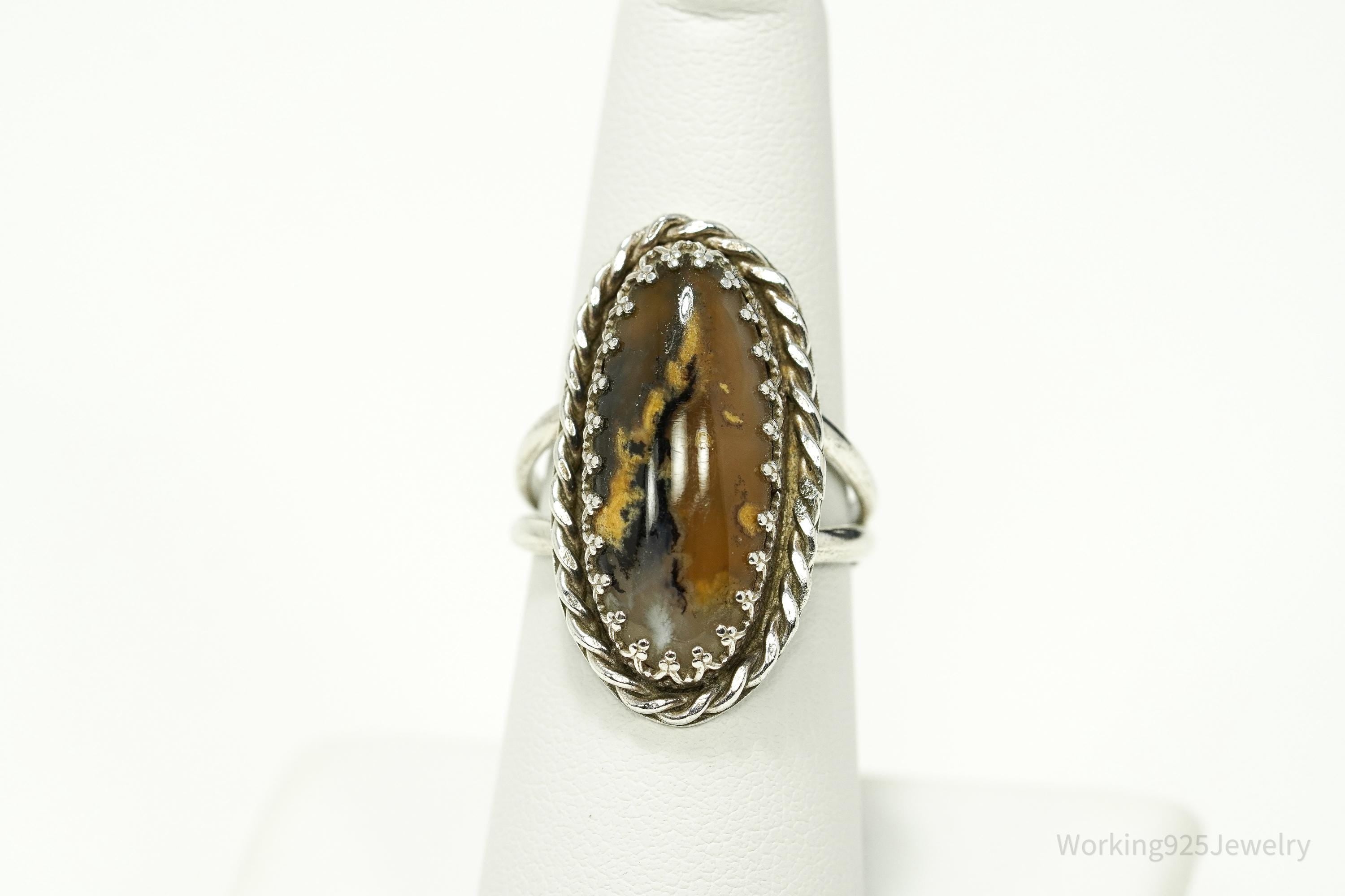 Vintage Handmade Native American Agate Sterling Silver Ring - SZ 8
