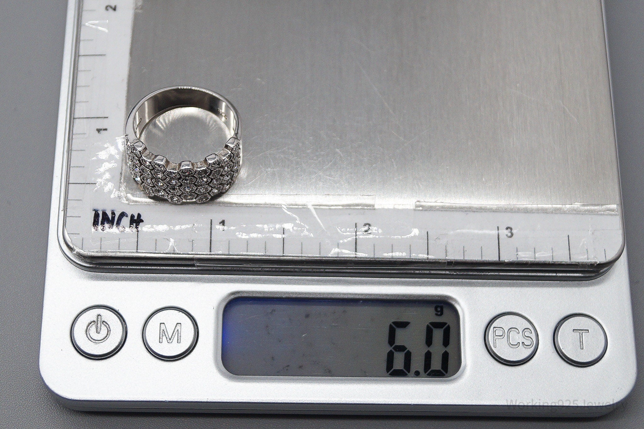 Vintage Designer HAN Clear Stone Sterling Silver Ring - Size 7