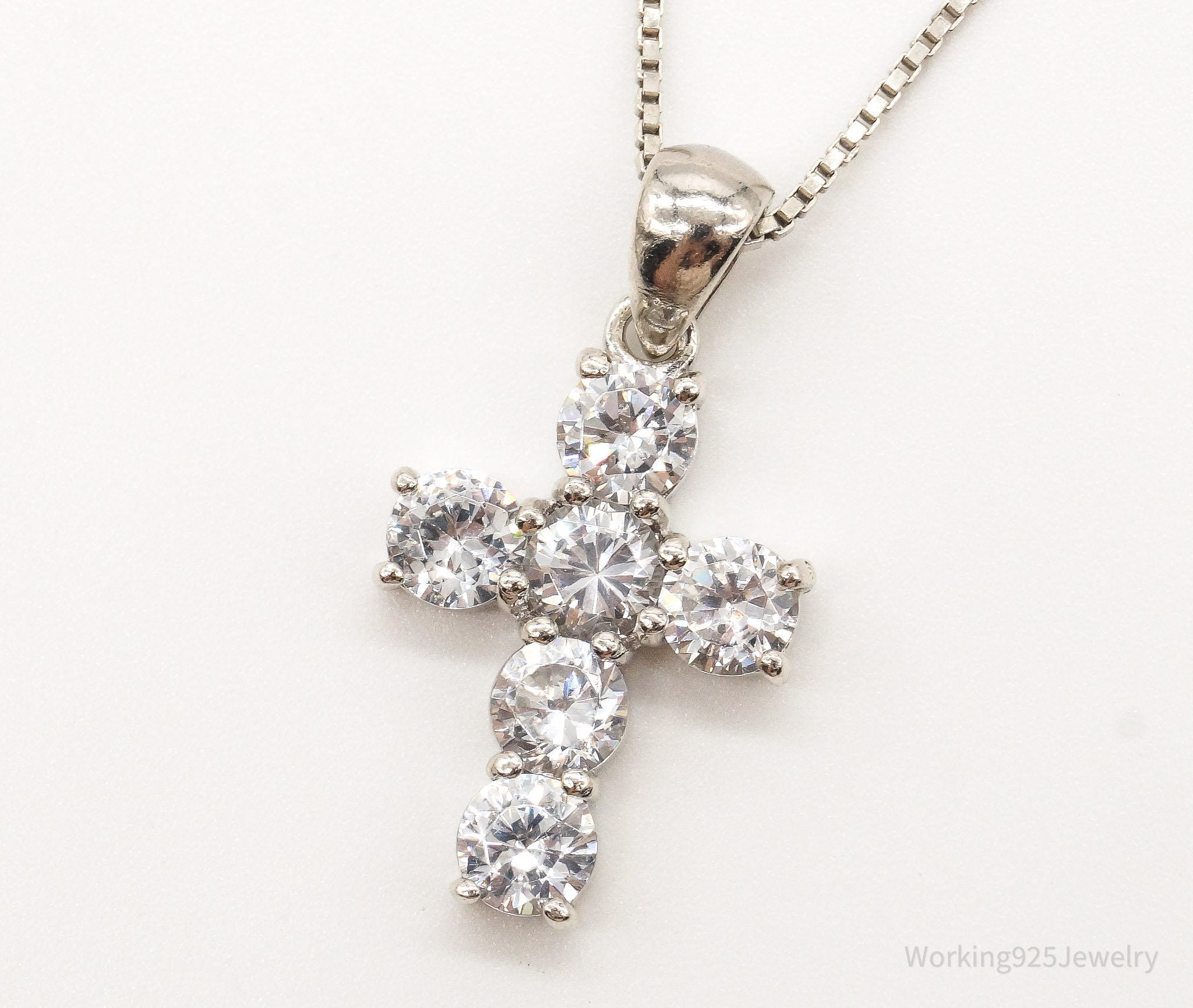 Vintage Cubic Zirconia Cross Sterling Silver Necklace