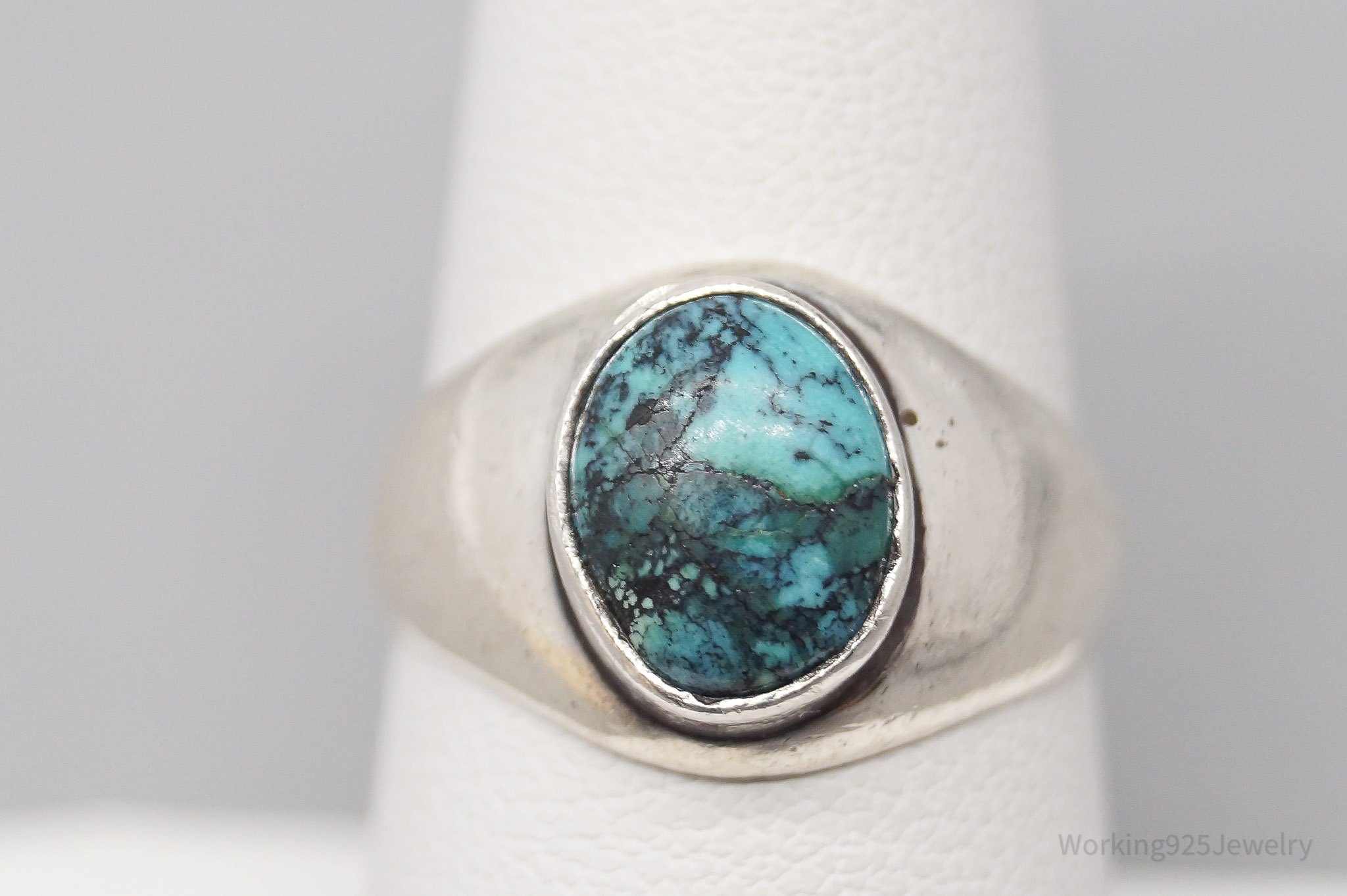 Vintage Turquoise Silver Ring - Size 7.75