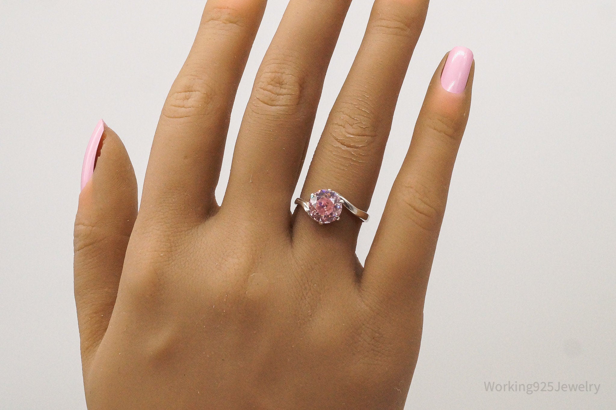 Vintage Pink Cubic Zirconia Sterling Silver Ring - Size 6.75