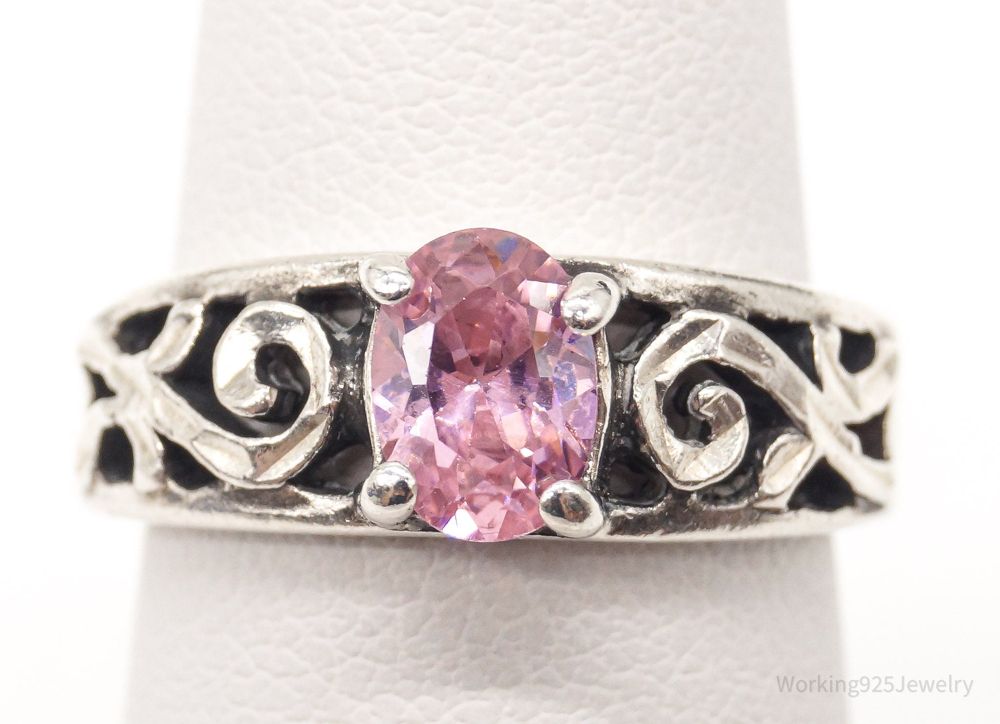 Vintage WMCO Pink Cubic Zirconia Sterling Silver Ring - Size 6