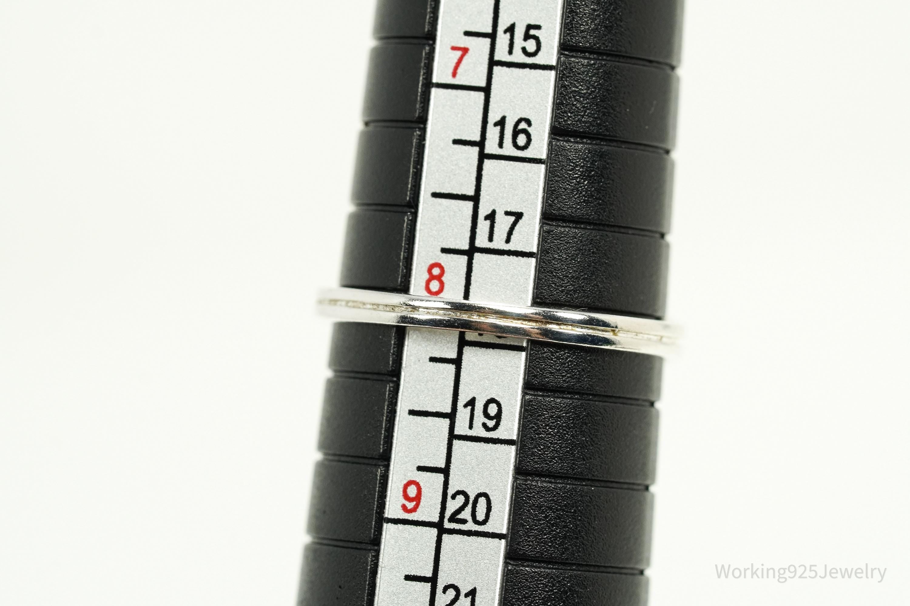 Vintage Black Onyx Inlay Heart Sterling Silver Ring - Size 8