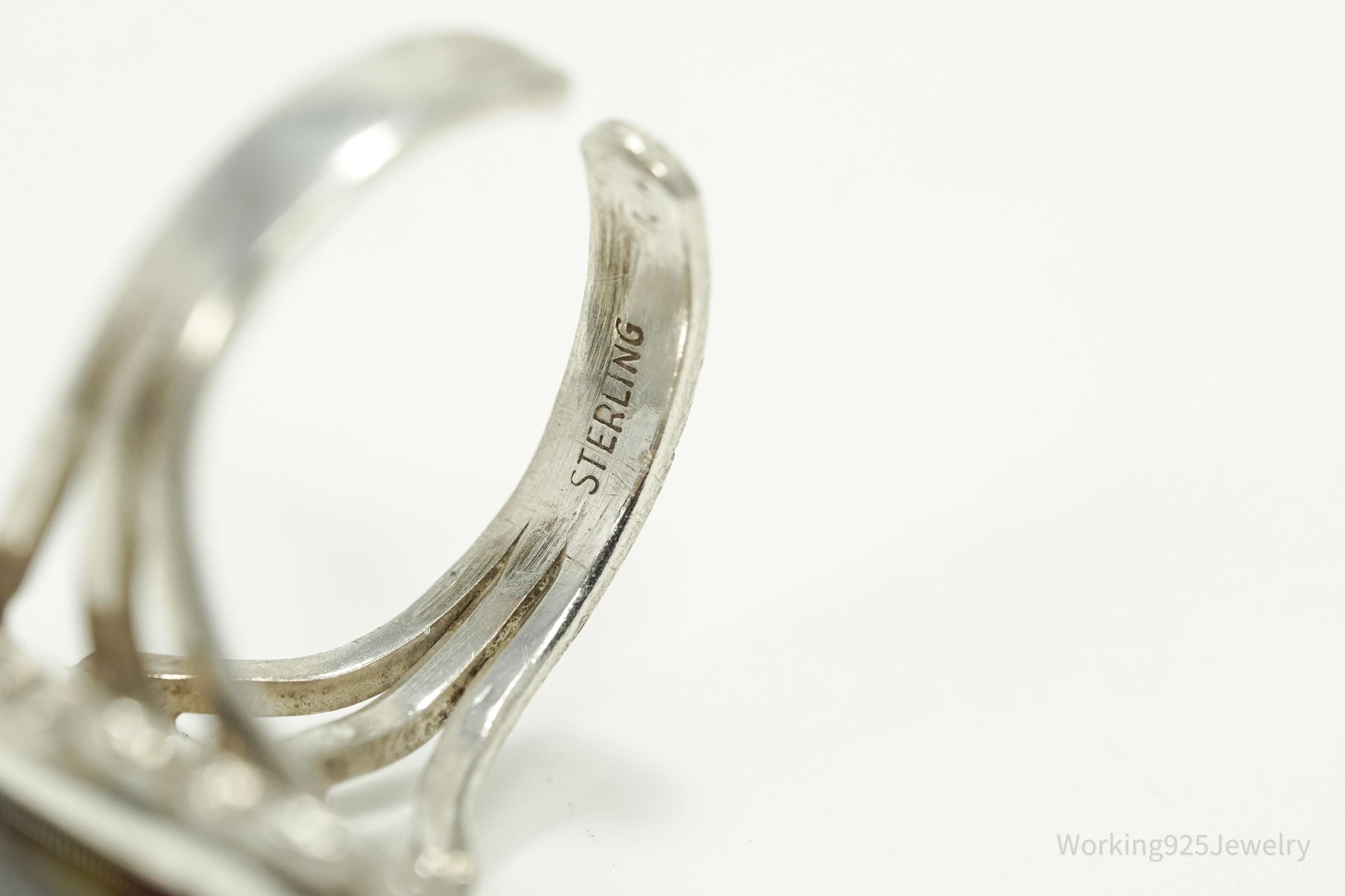 Vintage Handmade Native American Agate Sterling Silver Ring - Size 8