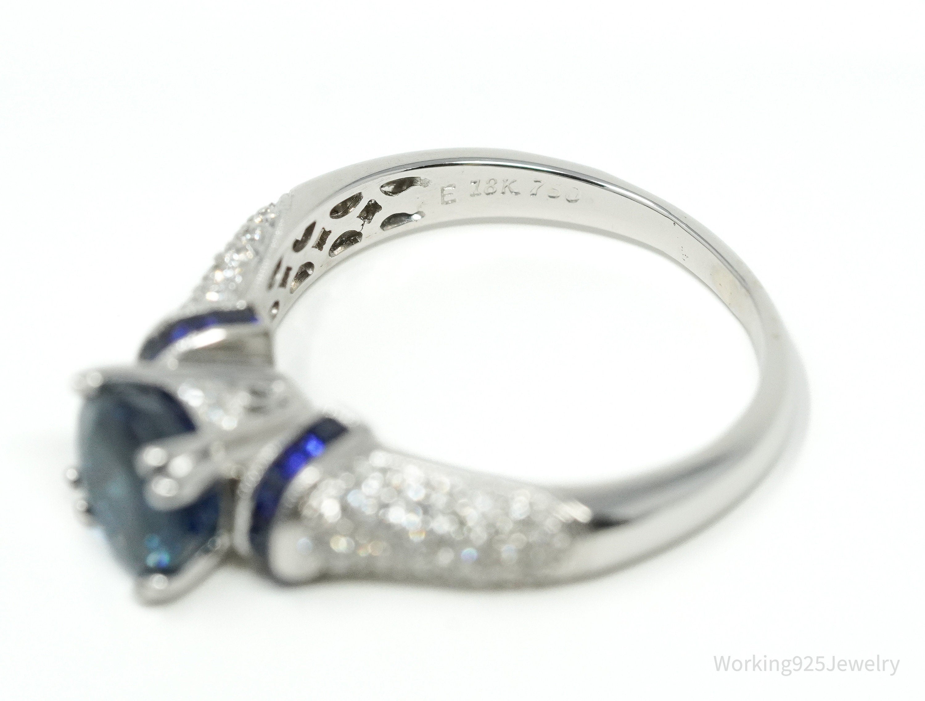 18K White Gold, Diamonds And Sapphire Ring Size - 6.75