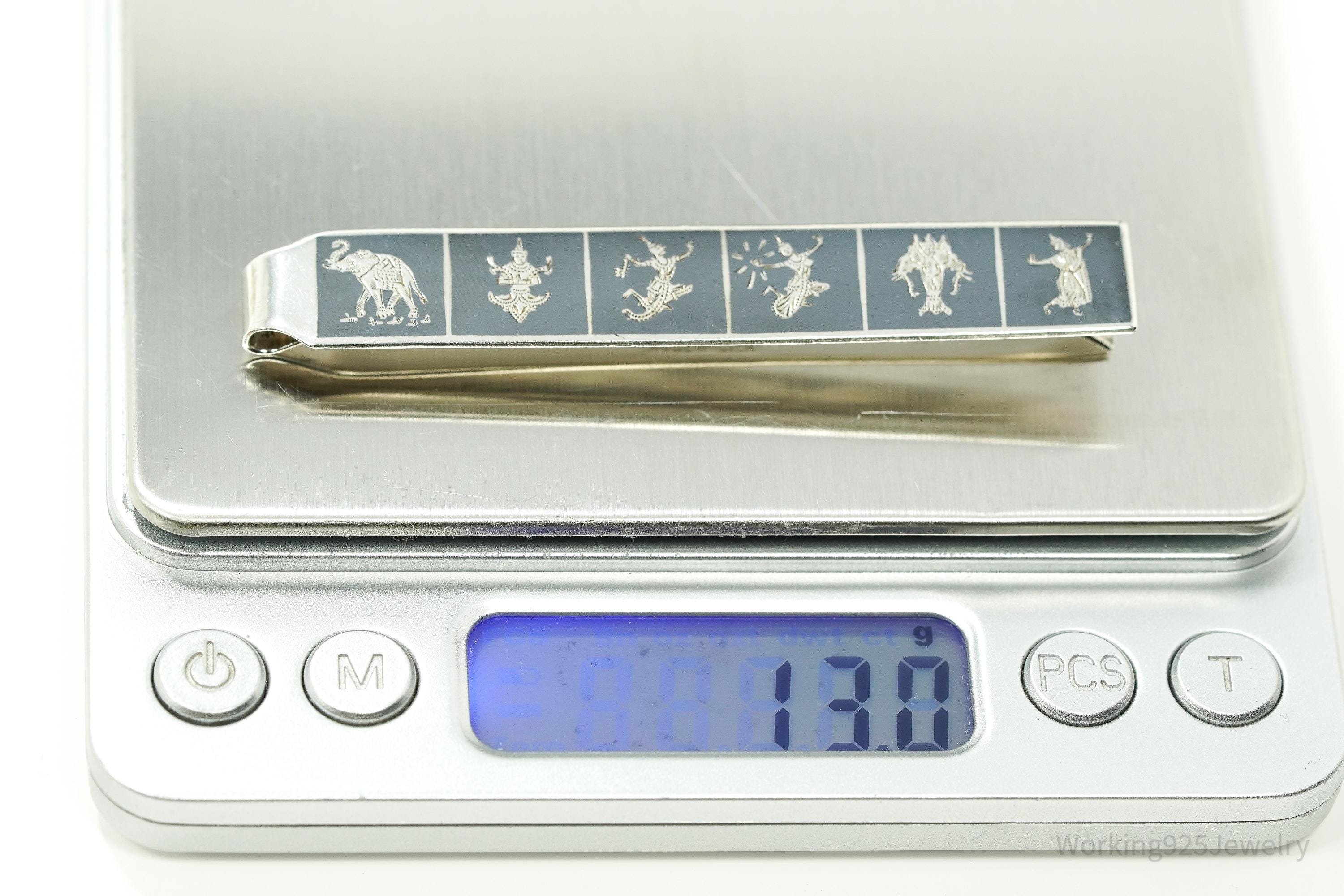 Vintage SIAM Black Enamel Sterling Silver Money Clip Tie Clip Hair Pin