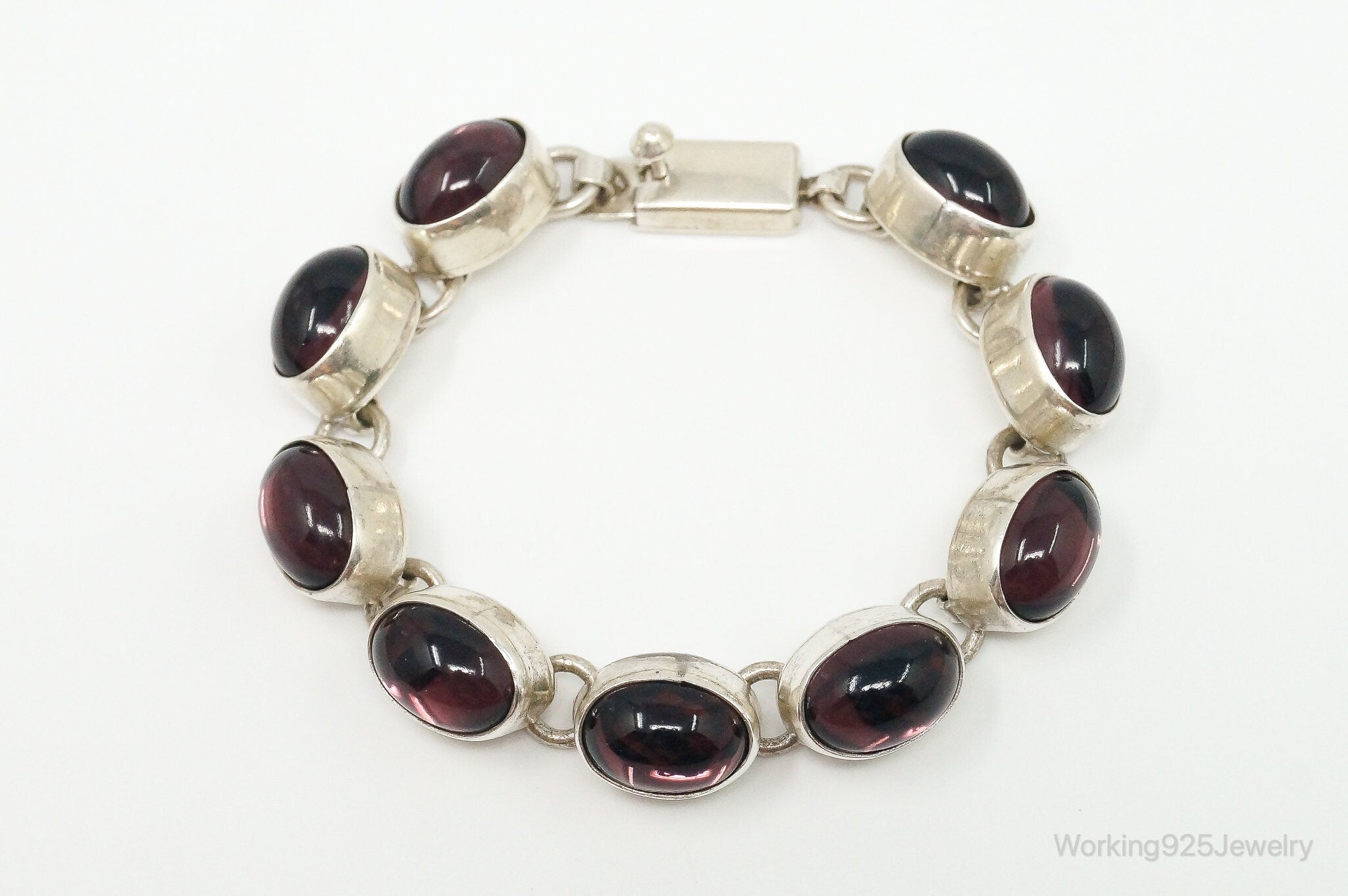 Vintage Mexico Modernist Rhodolite Garnet Sterling Silver Bracelet