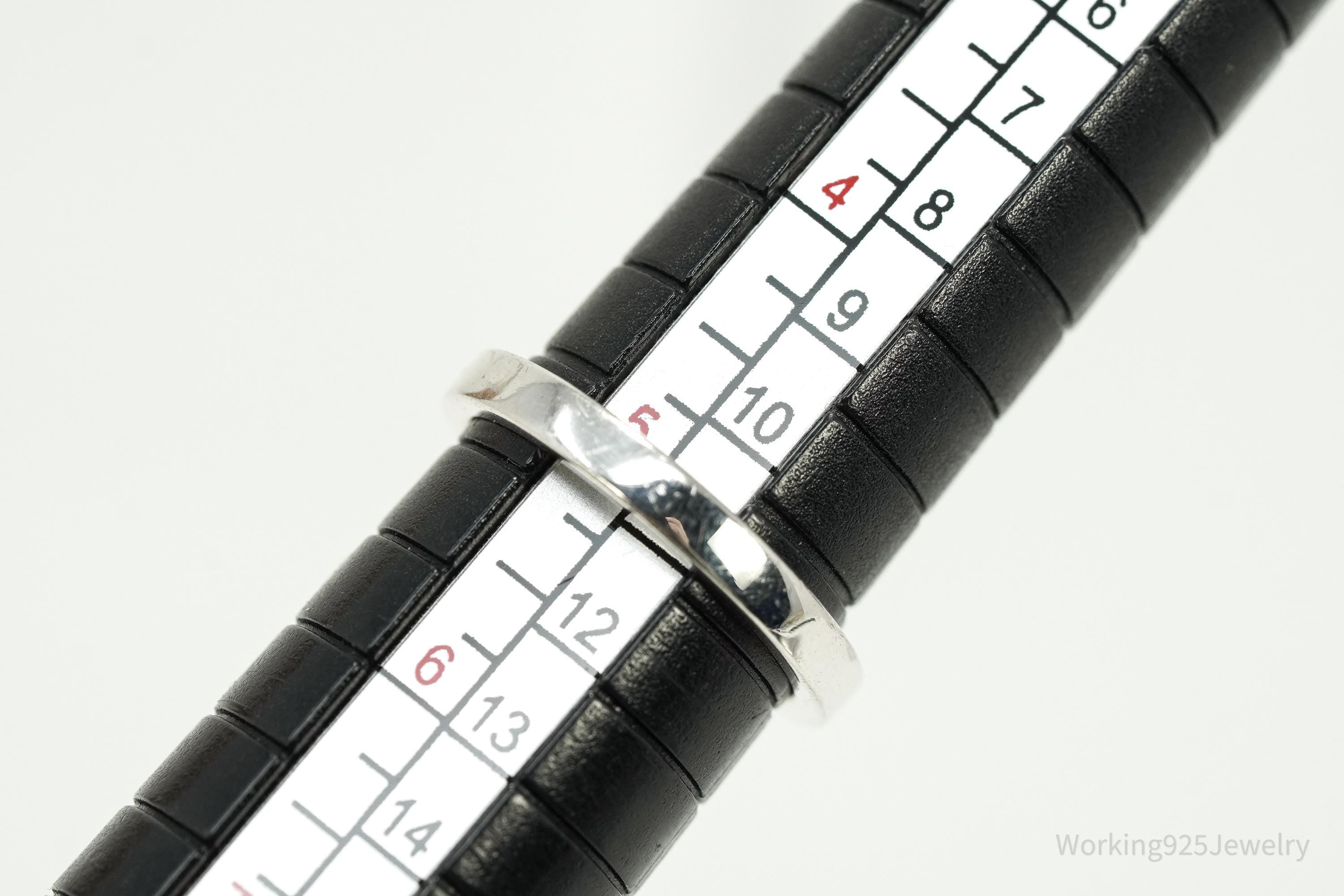 Vintage Sterling Silver Ring • Round Garnet Solitaire Gemstone Size 5