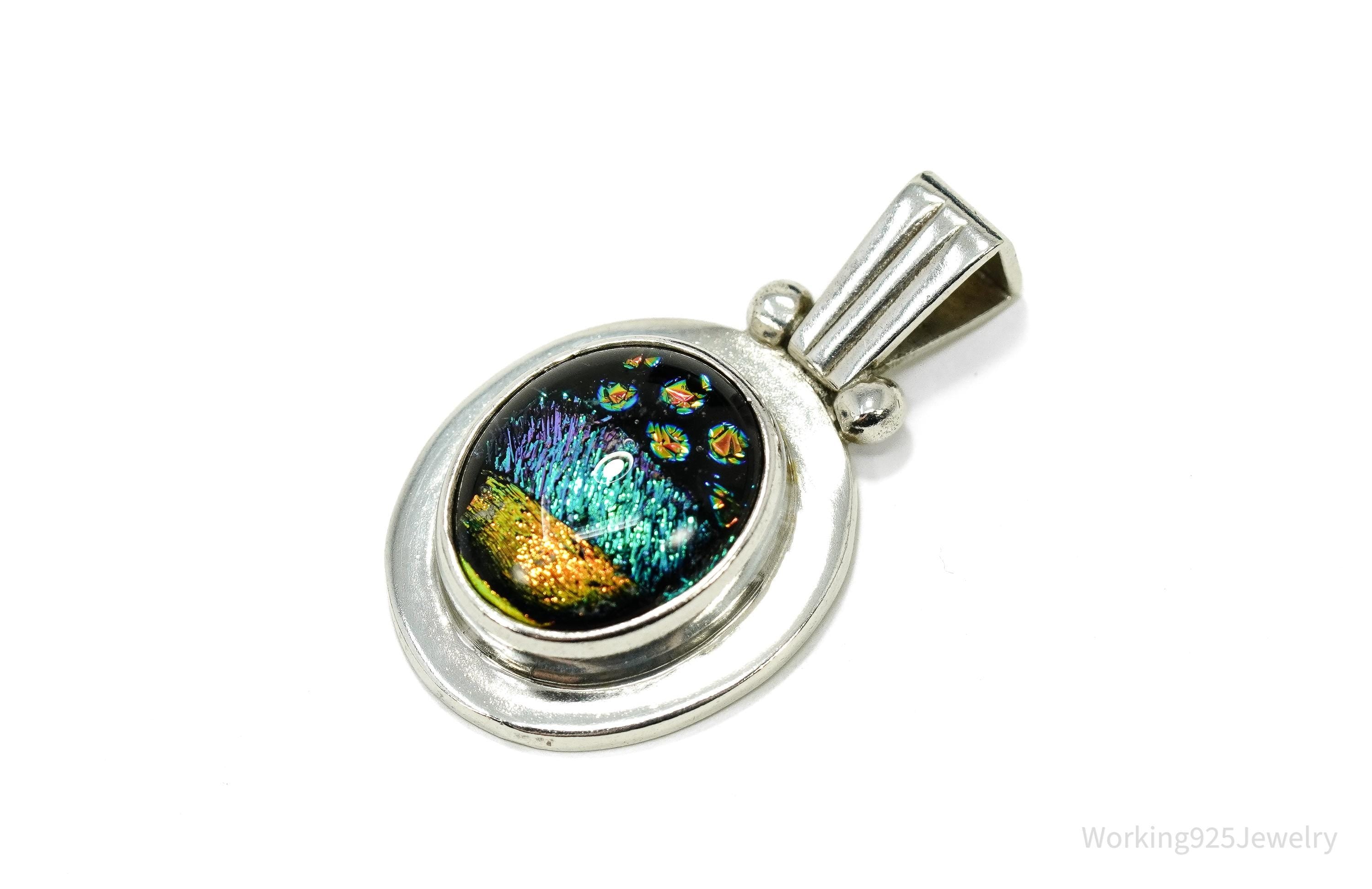 Vintage Dichroic Glass Sterling Silver Pendant
