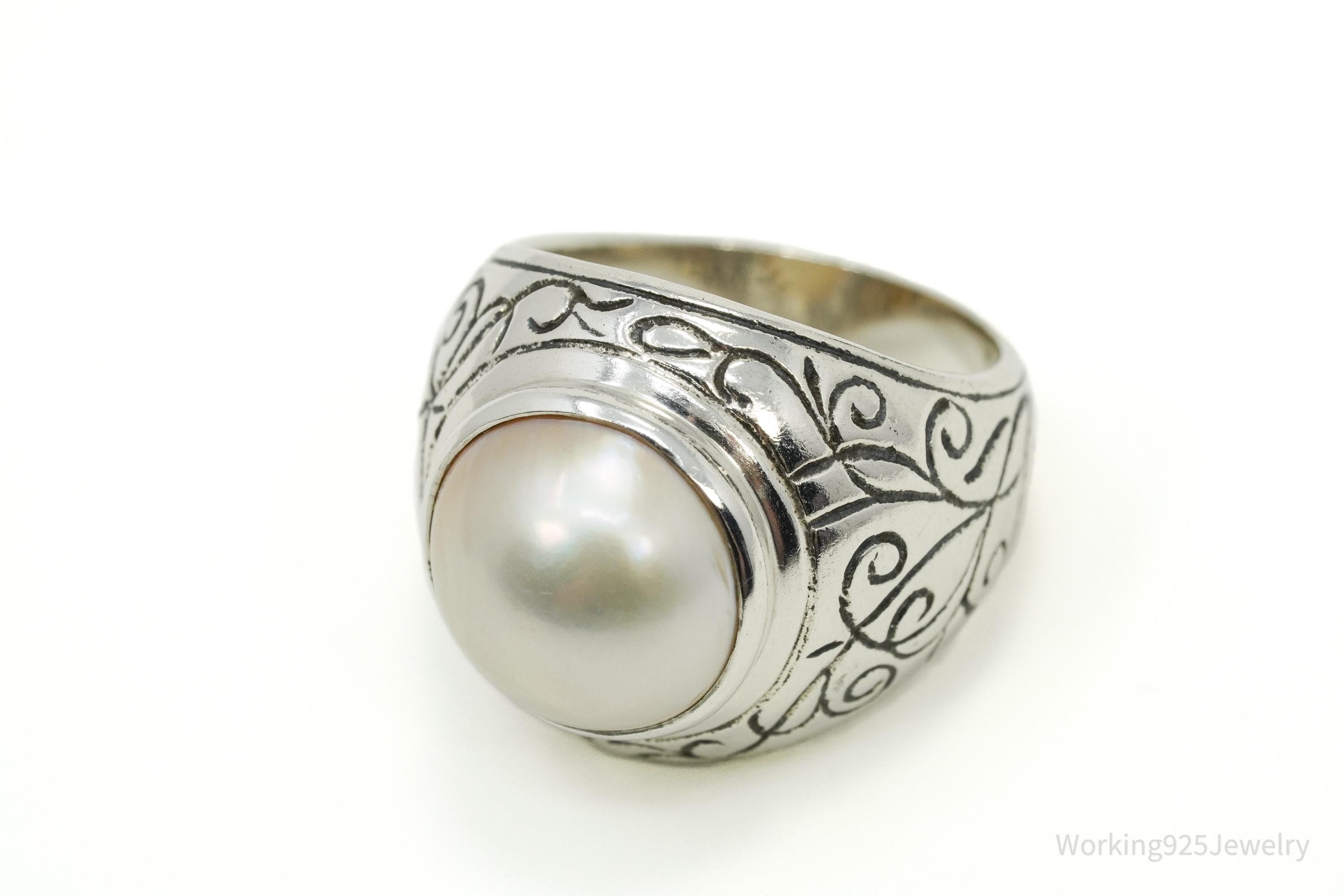 Vintage Pearl Sterling Silver Ring Size 8.25