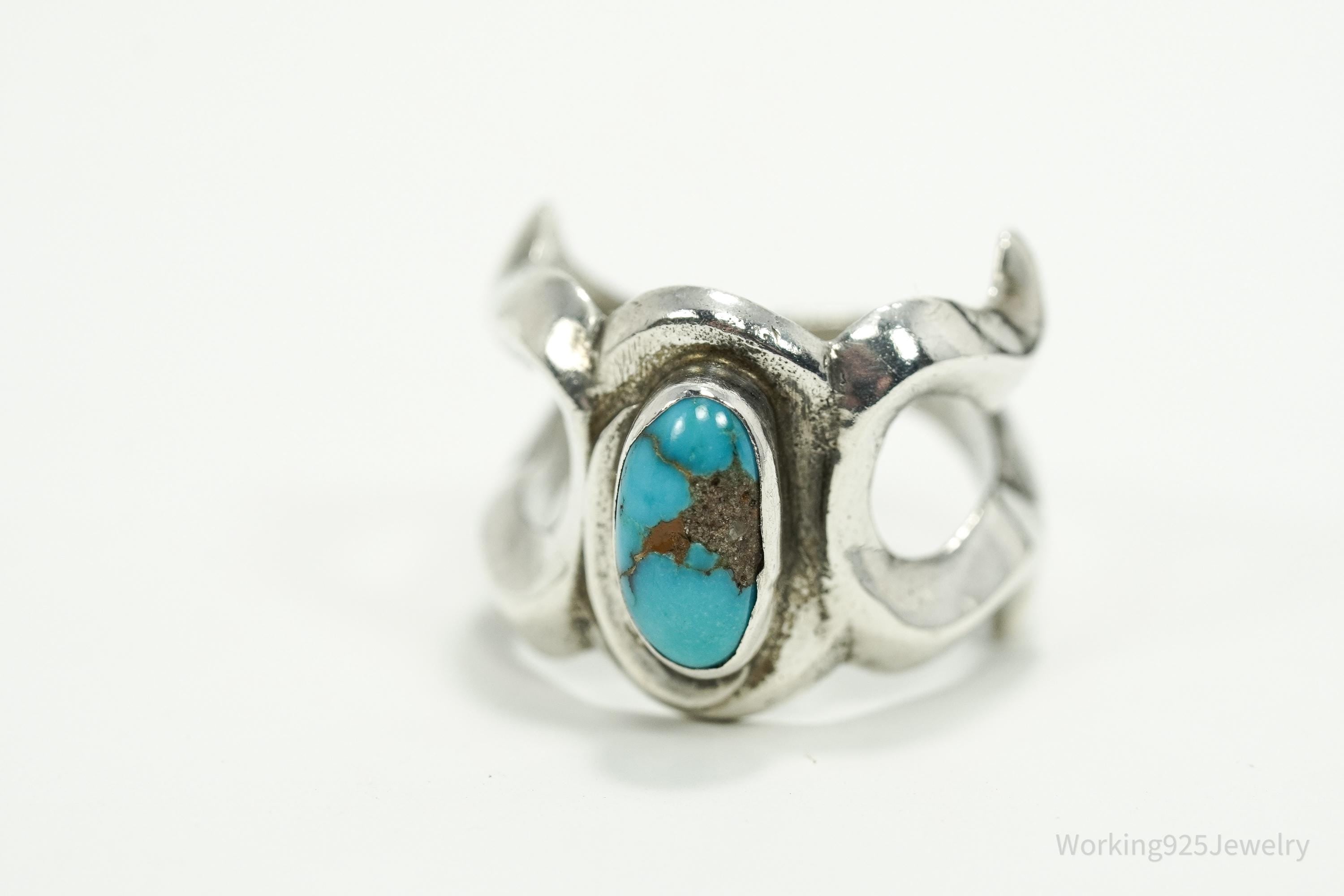 Vintage Handmade Native American Turquoise Unsigned Silver Ring - Size 5.5