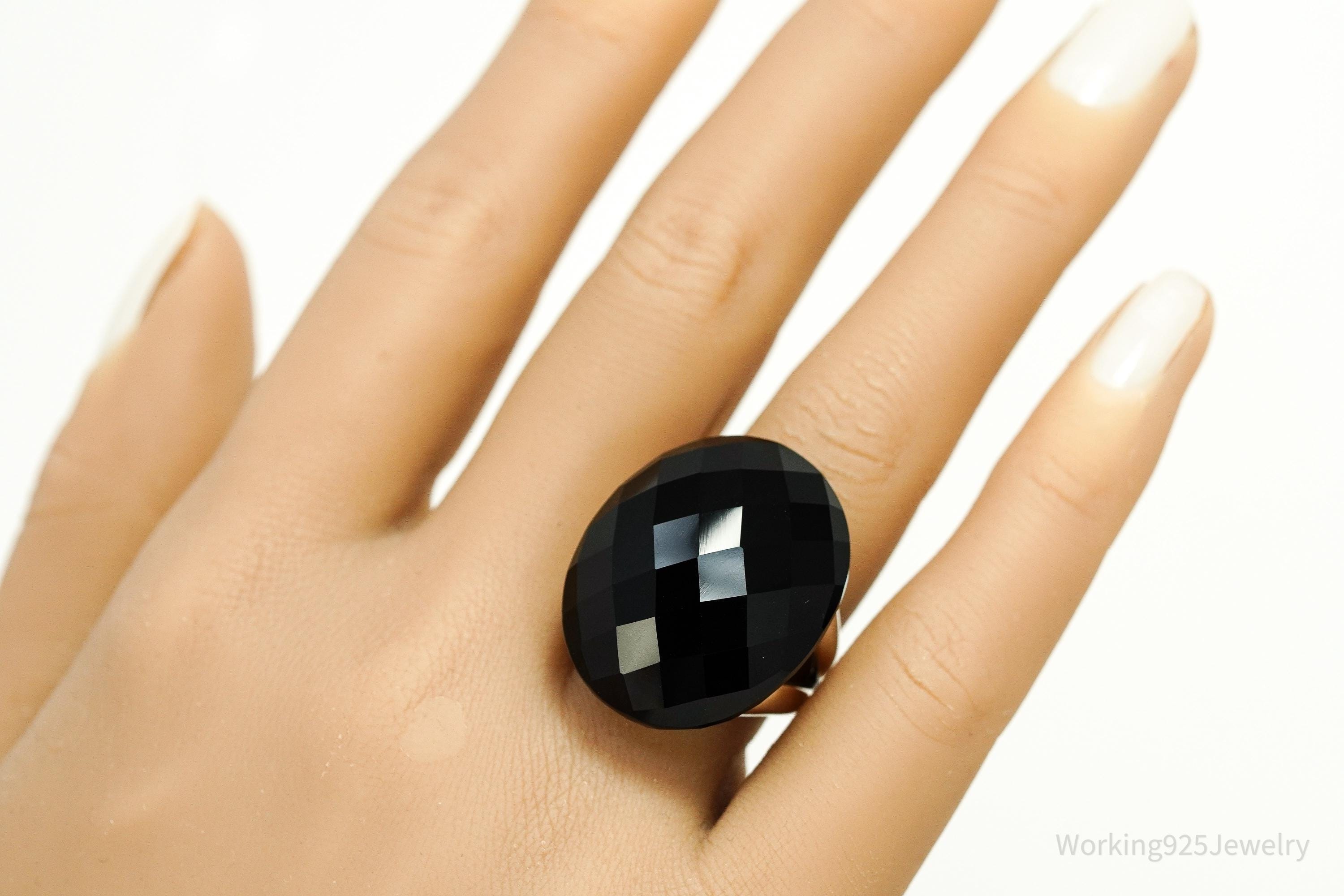 Vintage Whitney Kelly Large Black Onyx Sterling Silver Ring - Size 7