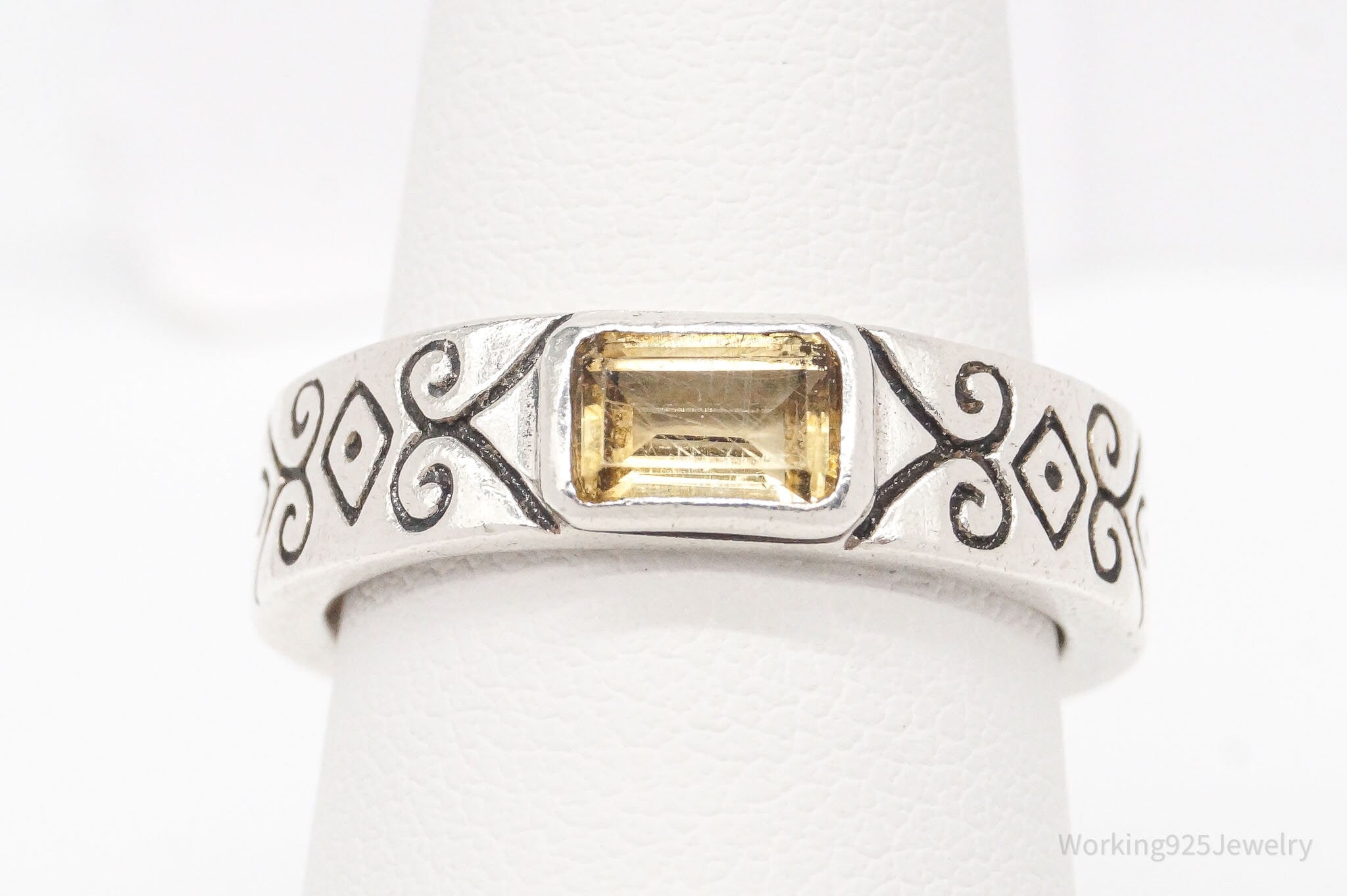 Vintage Designer Brighton Citrine Scrolls Sterling Silver Ring - Size 6.75