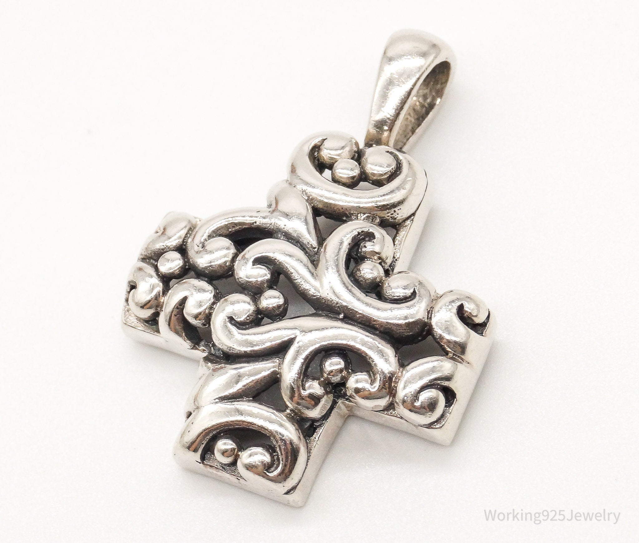 Vintage Scroll Cross Sterling Silver Pendant