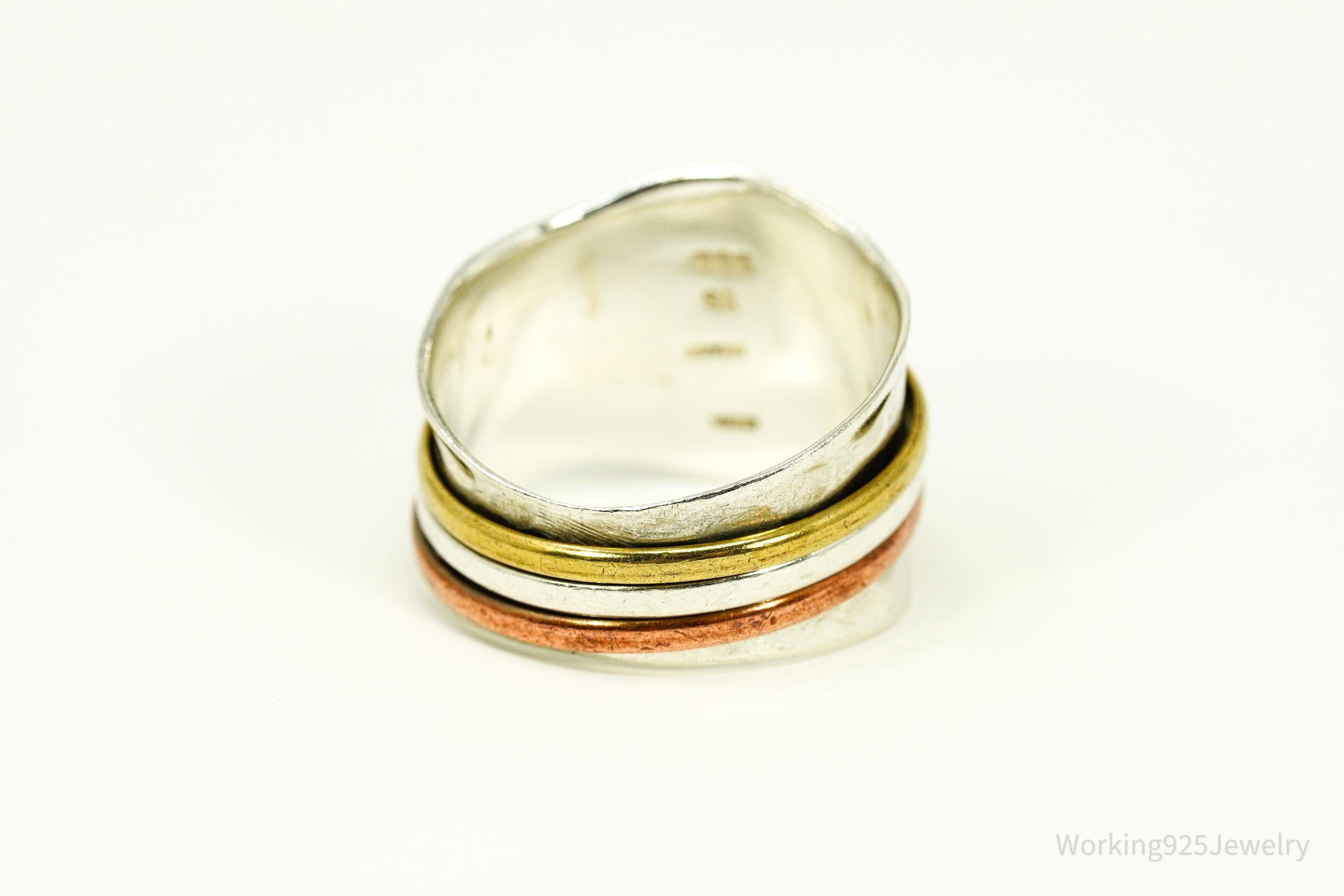 Vintage Brass Copper Sterling Silver Israel Spinner Band Ring- Size 10.5