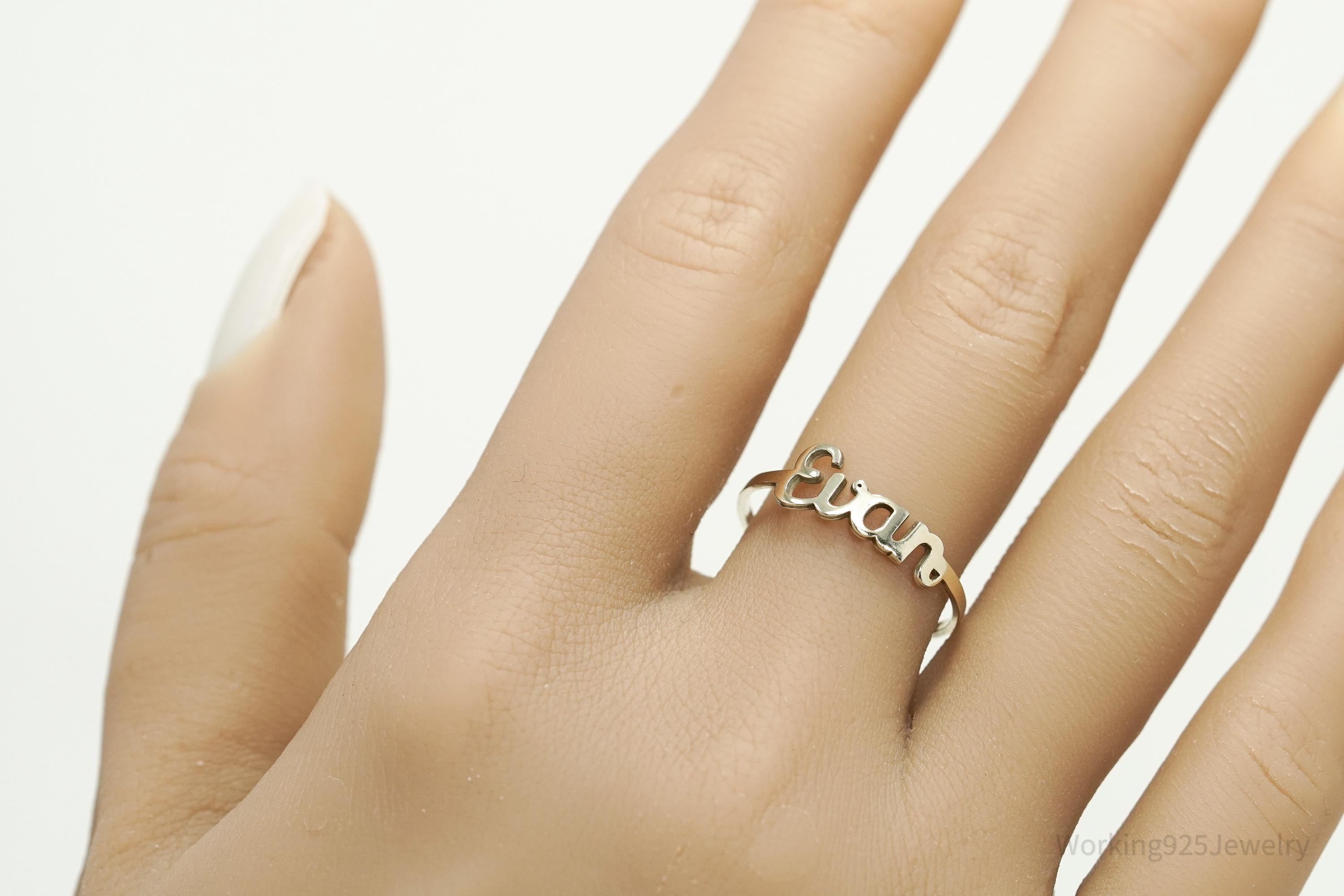 Vintage "Evan" Gold Vermeil Sterling Silver Name Ring - Size 9.25