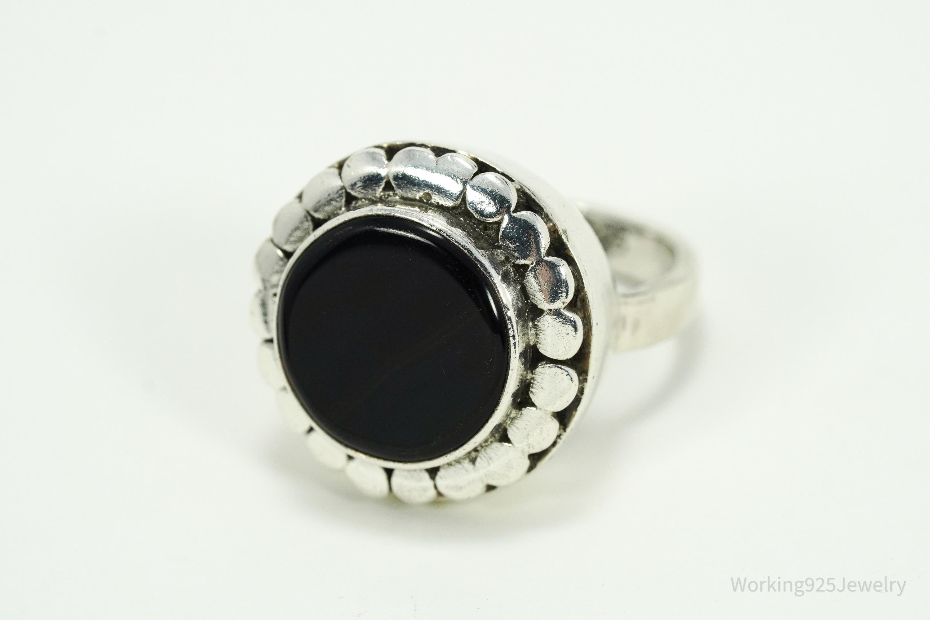 Vintage Black Onyx Sterling Silver Ring - Size 8.25