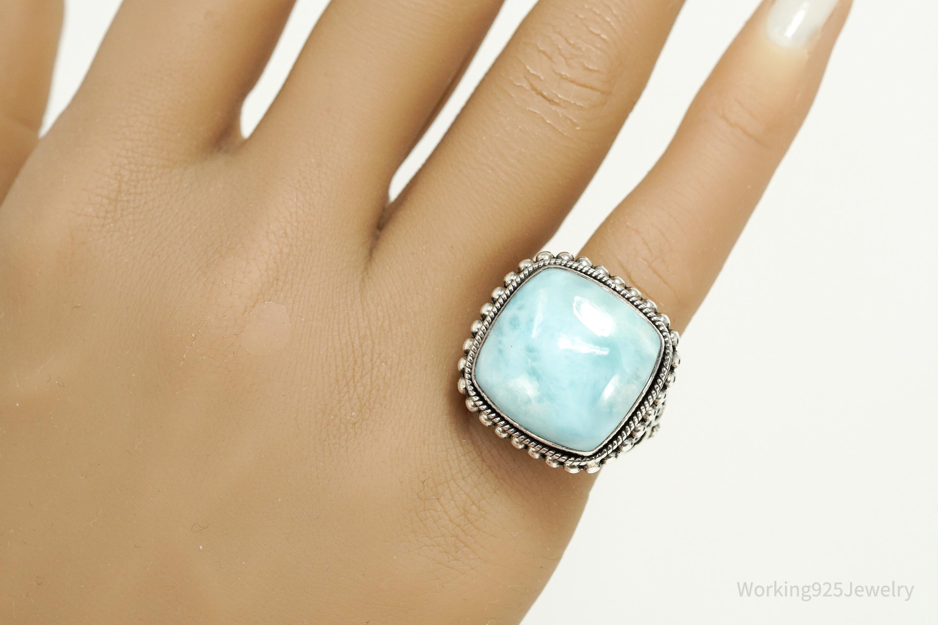 Vintage Samuel J Benham BJC Blue Larimar Sterling Silver Ring - Size 6.25