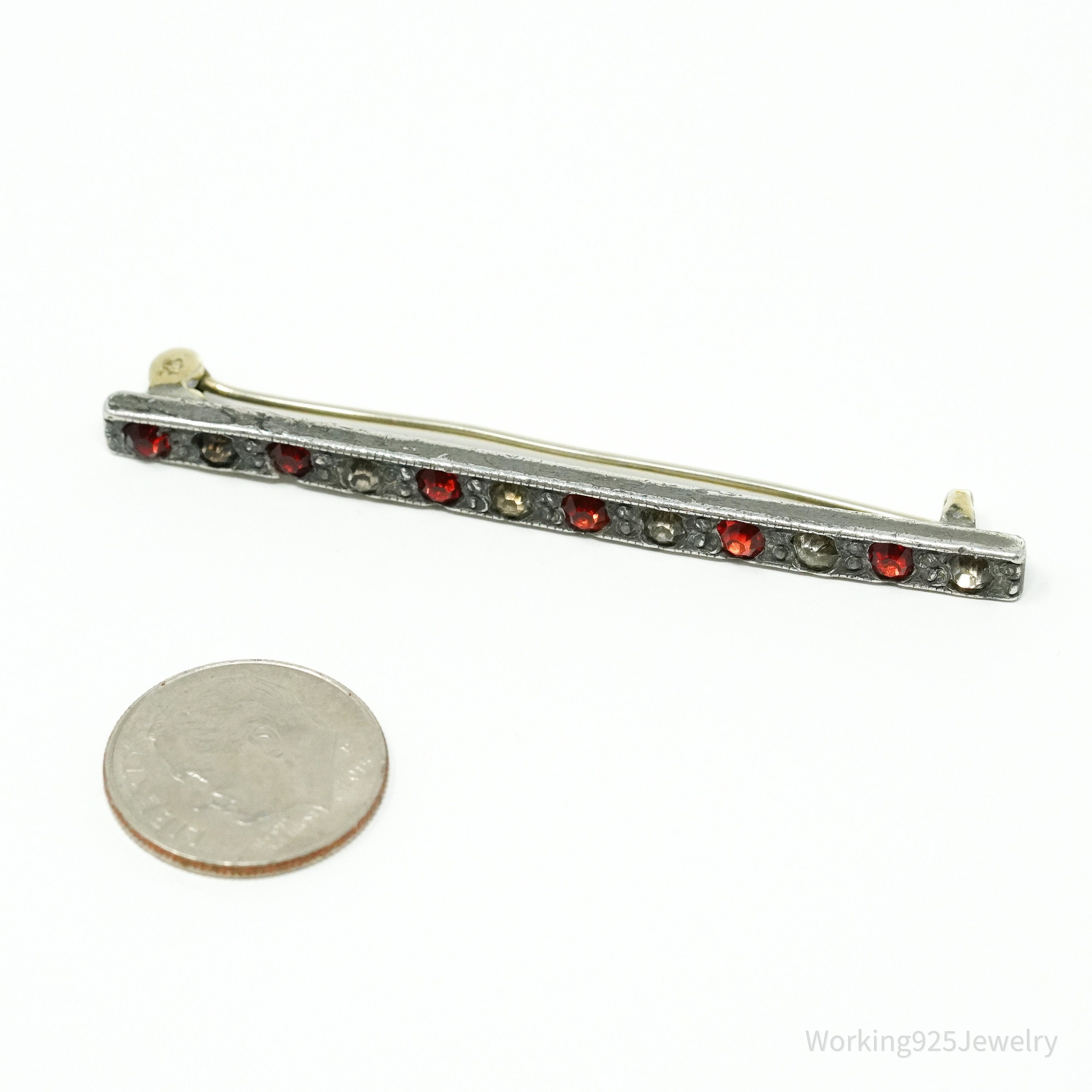 Antique Victorian French Paste Stones Silver Brooch Pin Bar