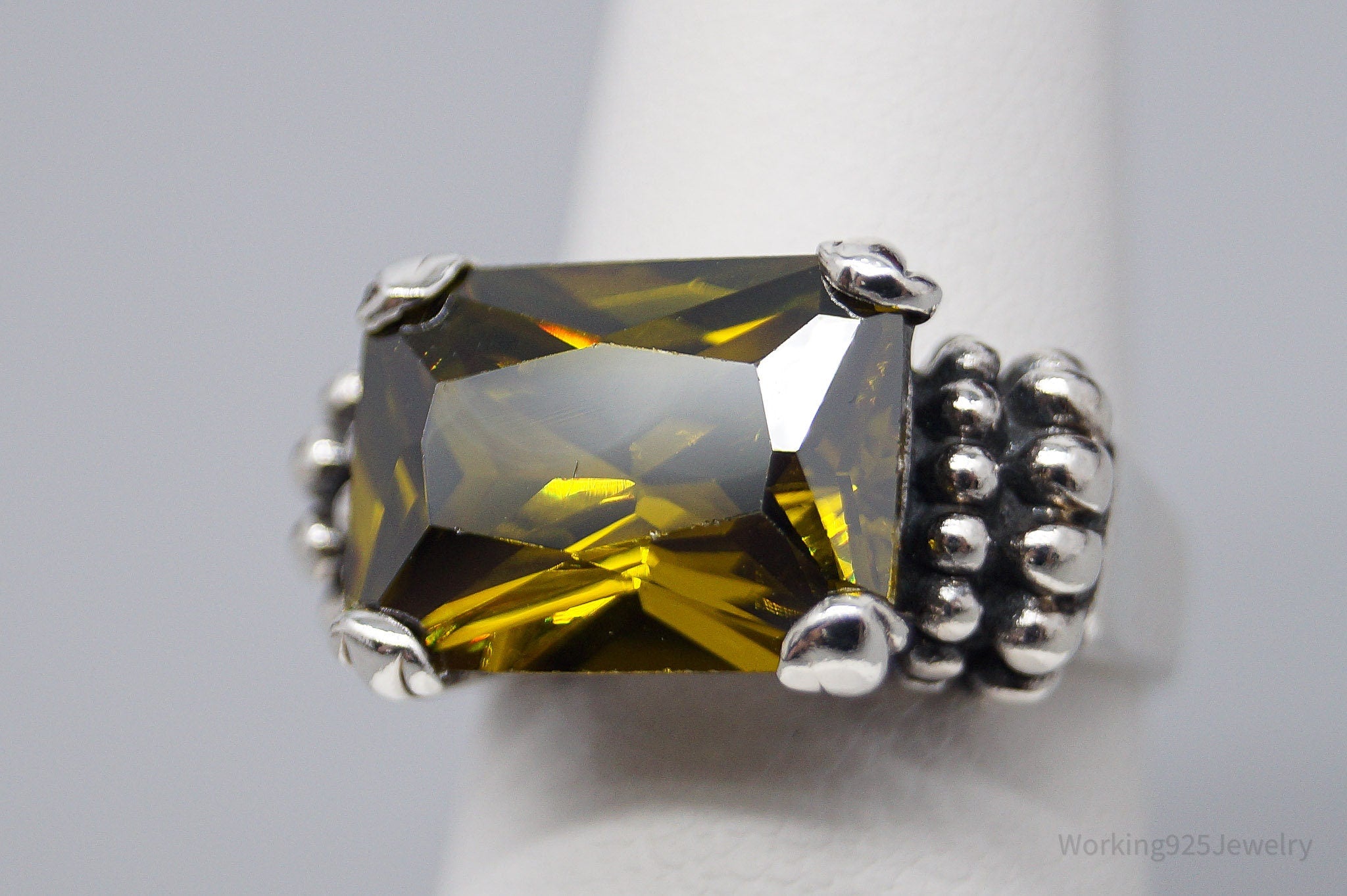 Vintage Yellow Cubic Zirconia Sterling Silver Ring Size 6