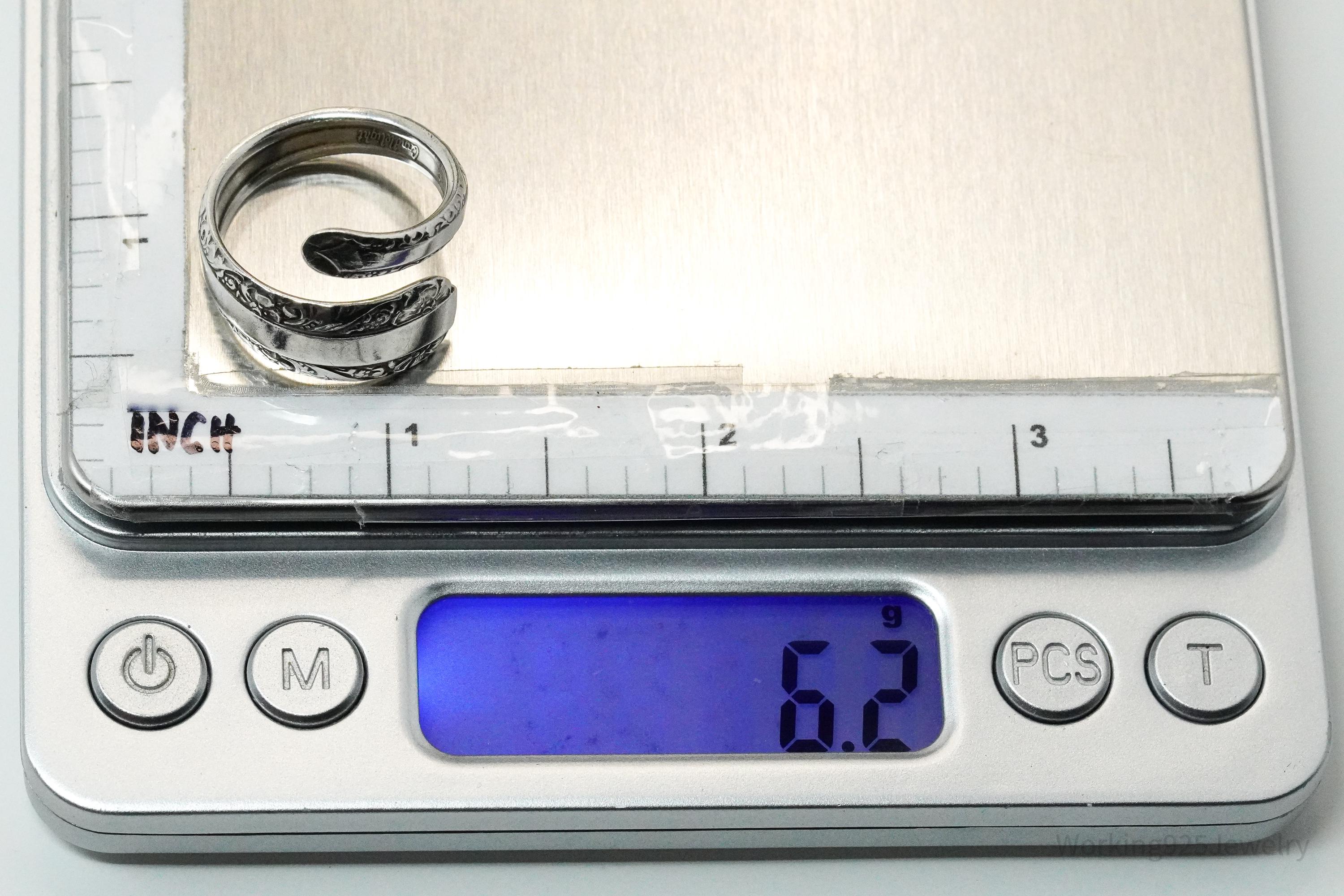 Antique TOWLE "Candlelight" Floral Sterling Silver Spoon Ring Size 8.5