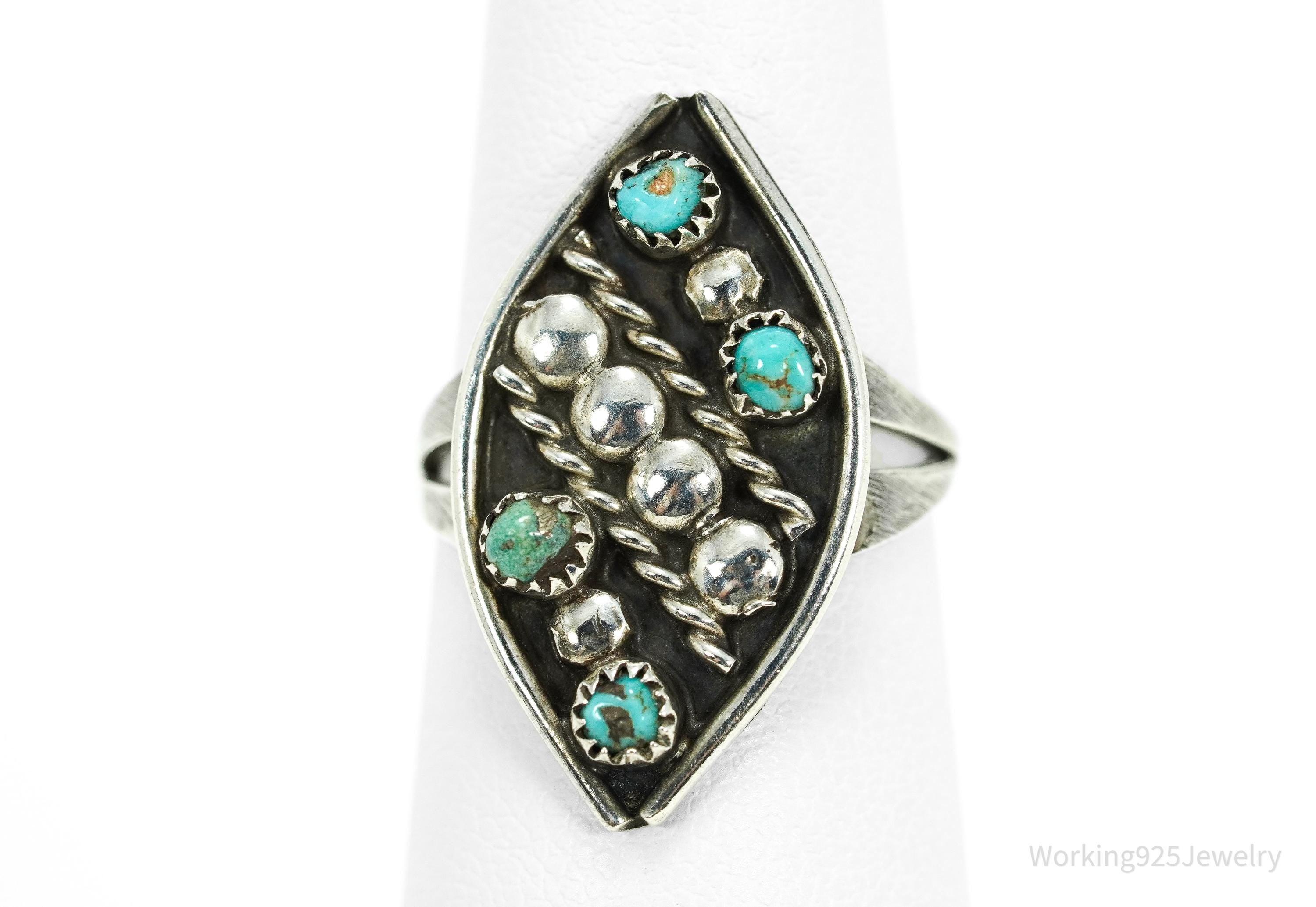 Vintage Native American Turquoise Silver Ring - Size 6.25