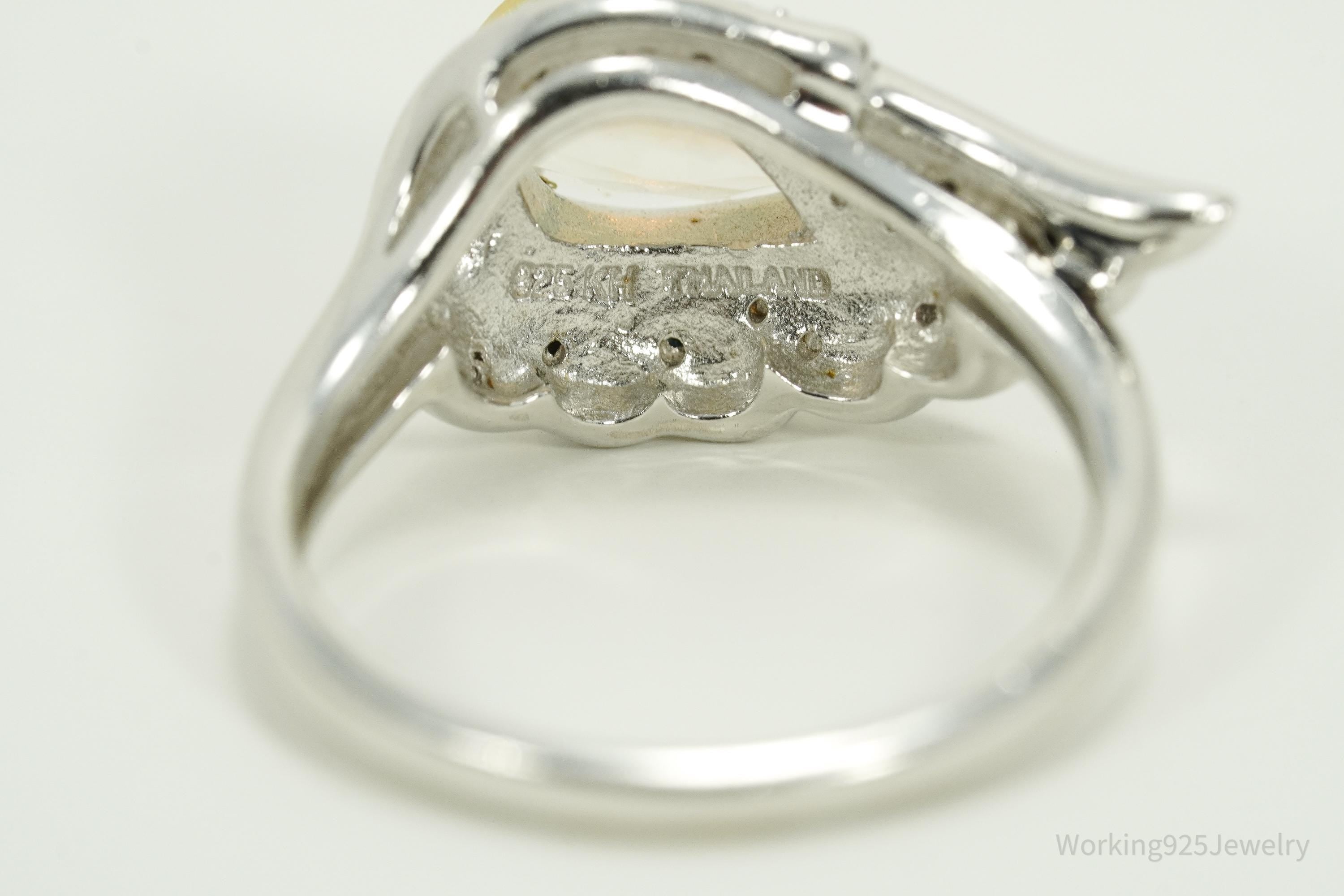 Vintage KH Opal & Diamond Sterling Silver Ring - Size 6