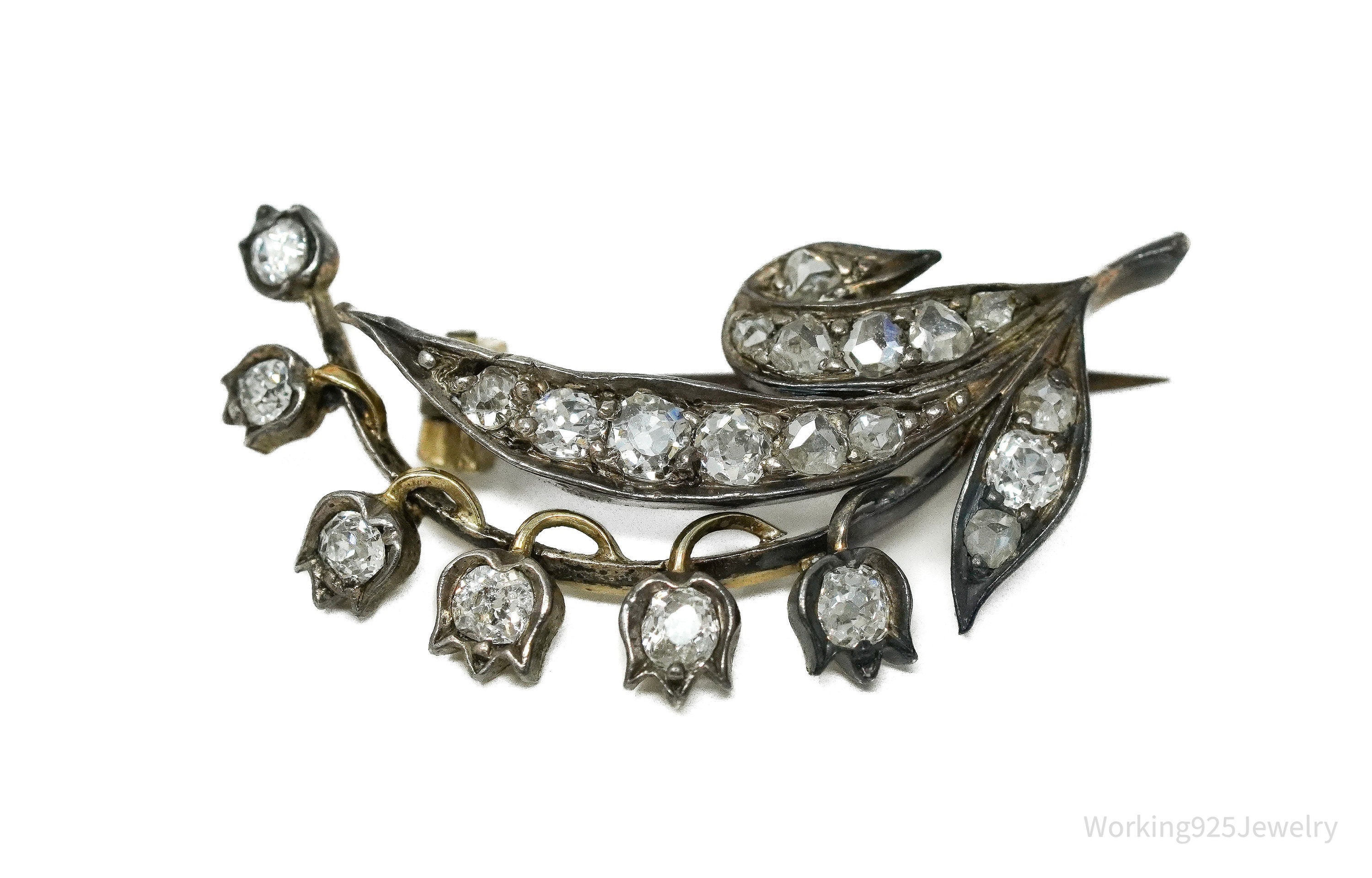 Victorian 14K Yellow Gold & Bead Set 21 Diamond Pin Brooch