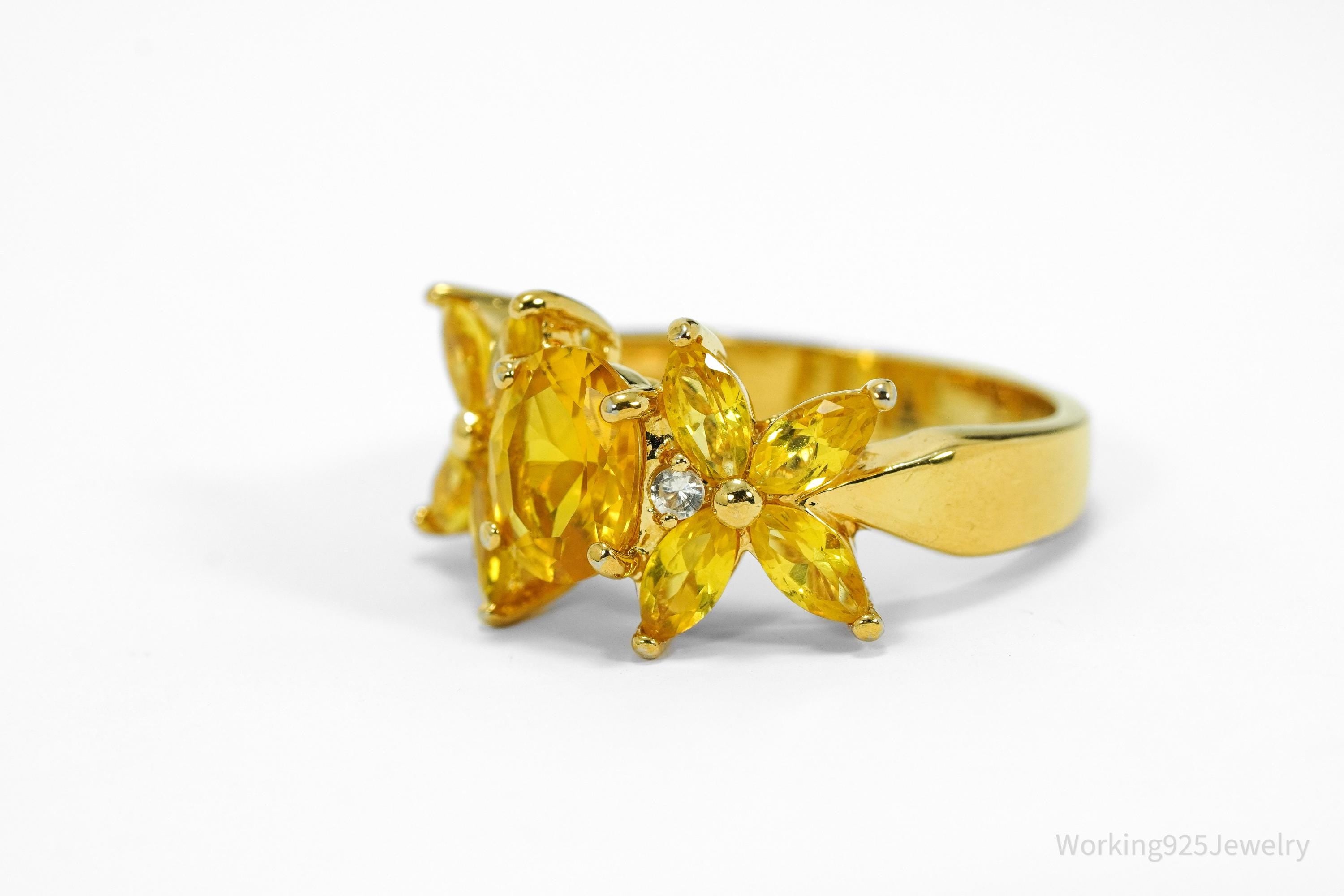 Vintage Citrine & White Topaz Gold Over Sterling Silver Ring - Size 9