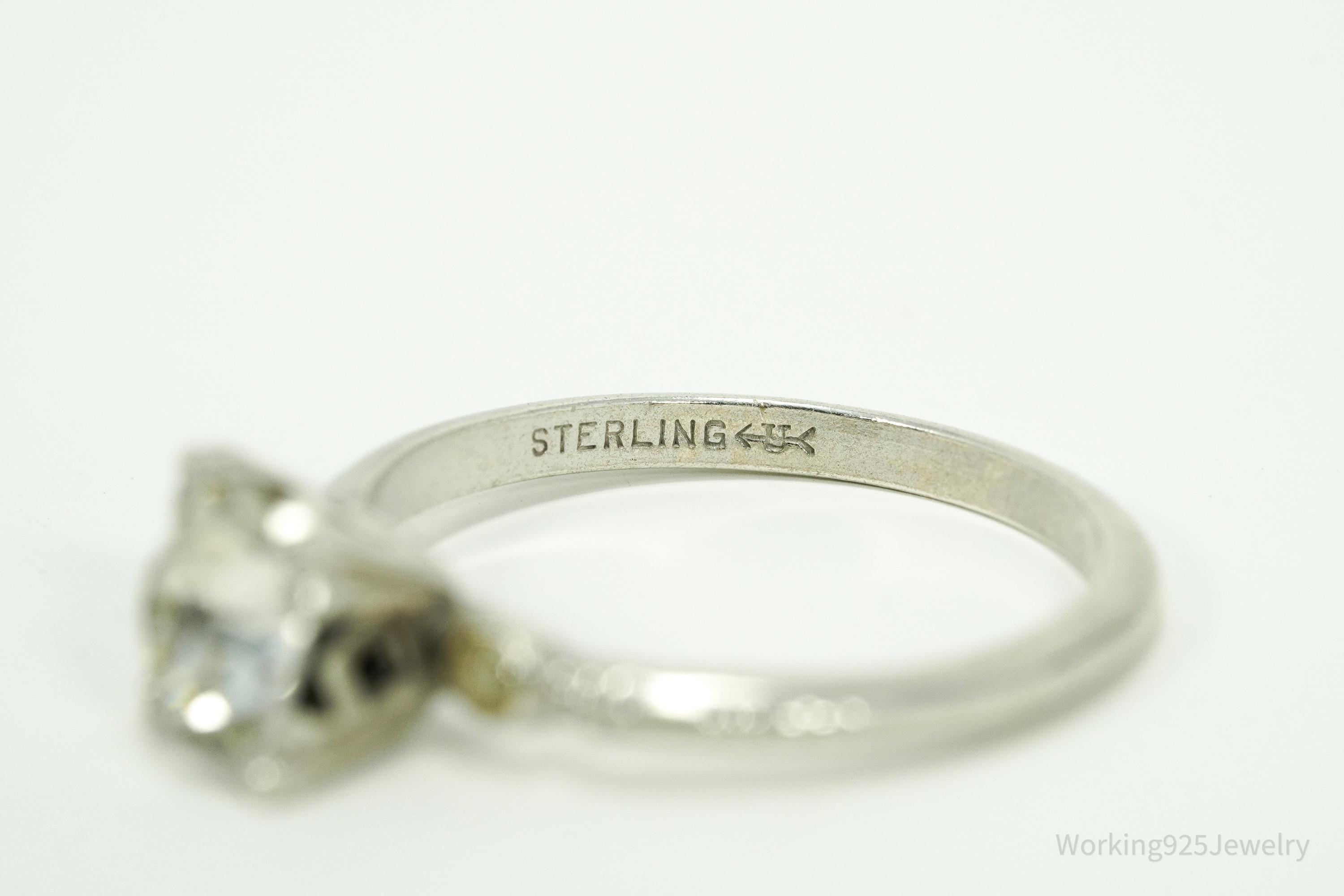 Antique Uncas MFG Co Rhinestone Sterling Silver Ring - Size 6.75