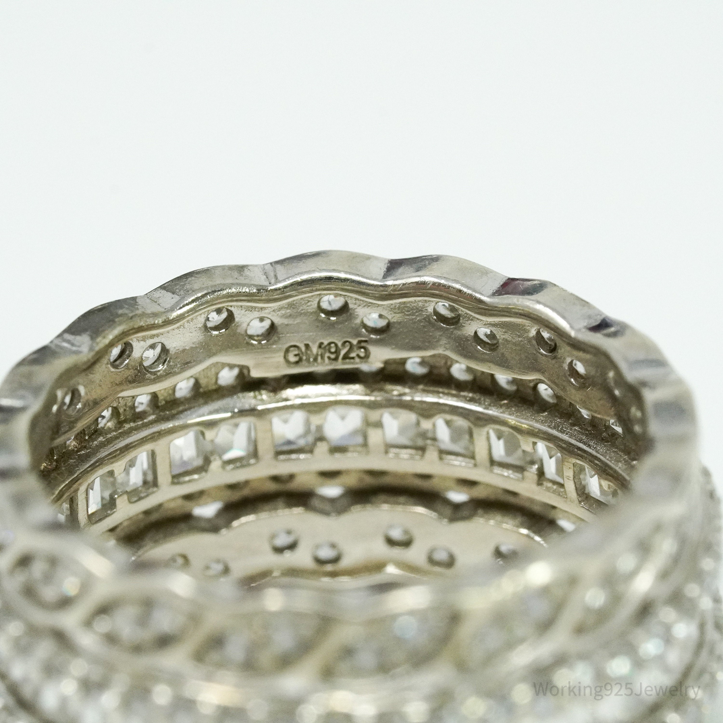 Vintage Cubic Zirconia Sterling Silver Band Ring - Size 6.25