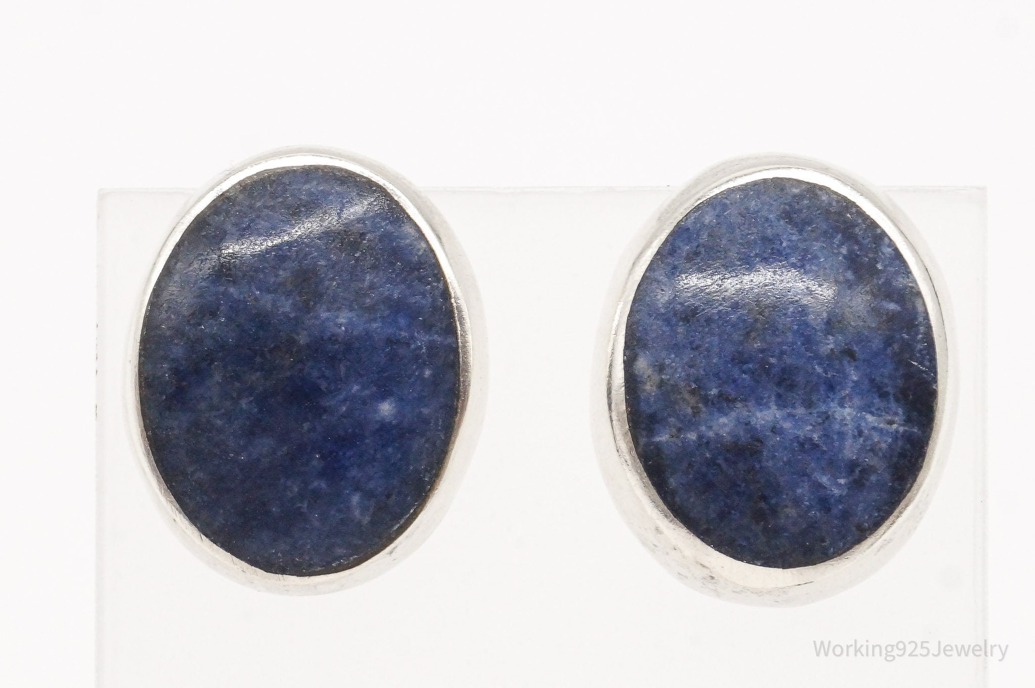 Vintage Mexico Sodalite Modernist Sterling Silver Earrings