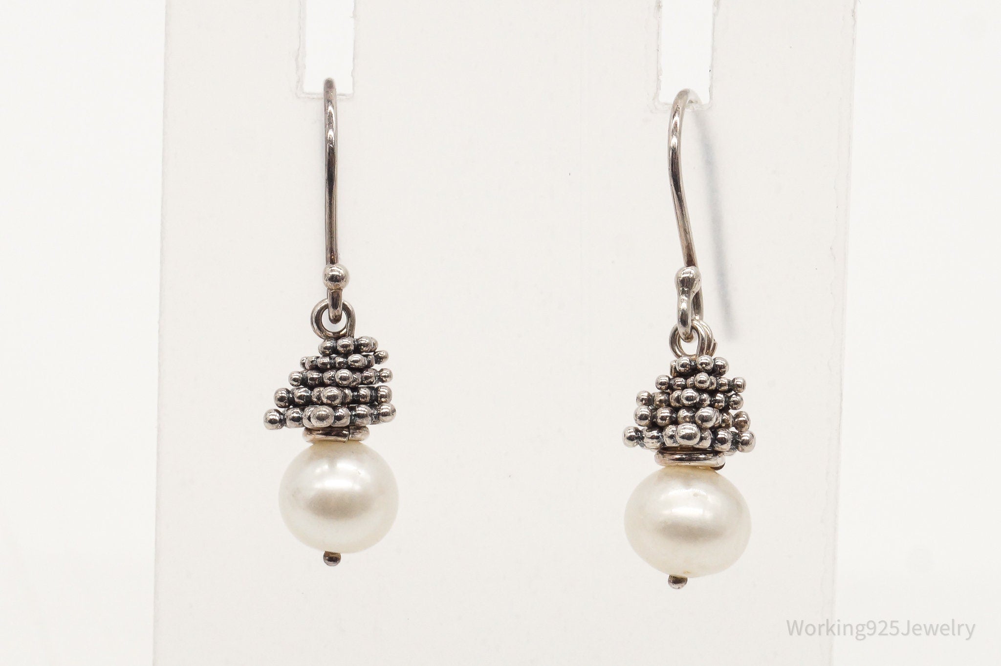 Vintage Pearl Granulated Silver Earrings