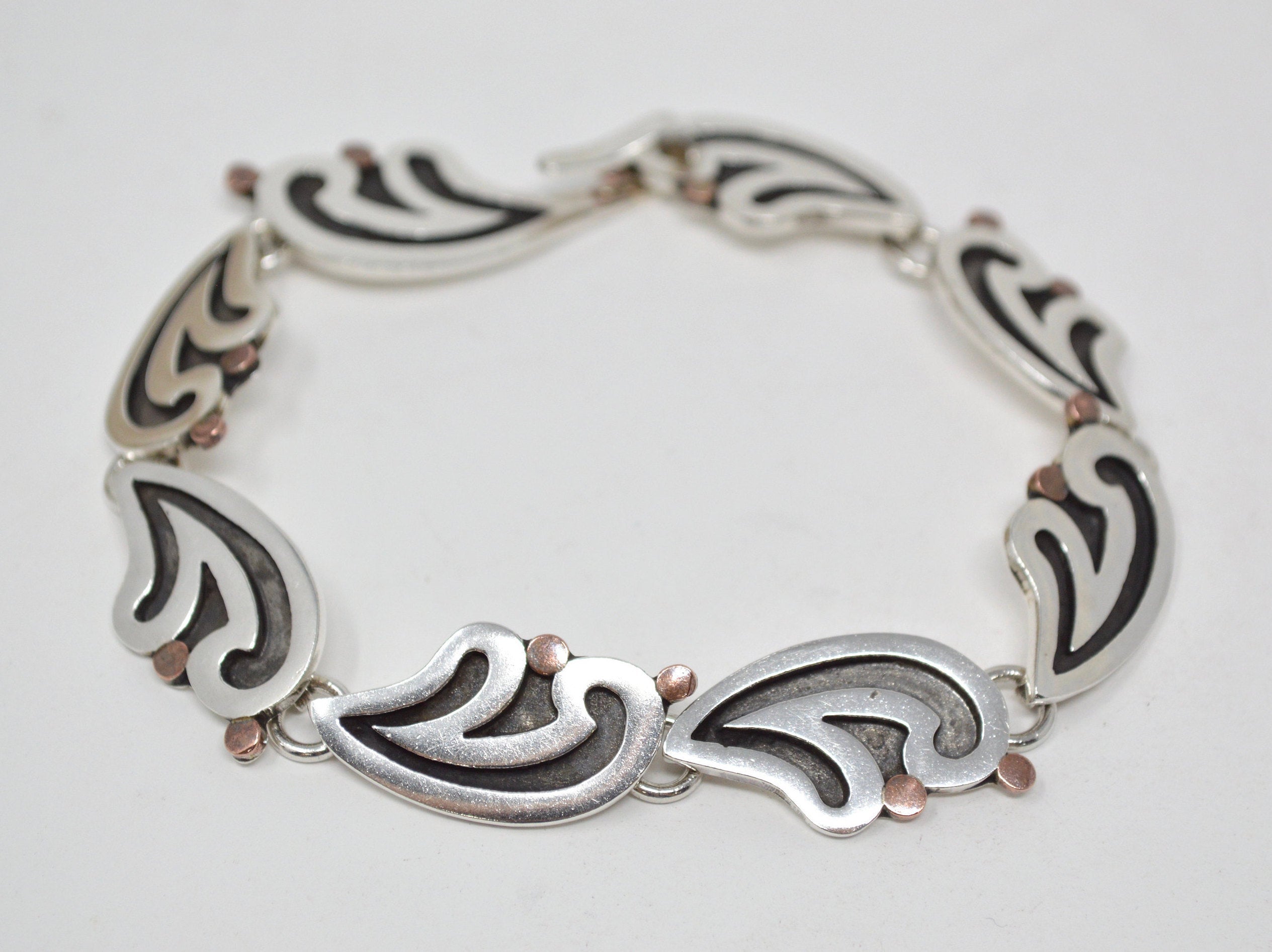 Vintage Mexico Designer Maria Belen Copper & Sterling Bracelet - Mexican Artisan