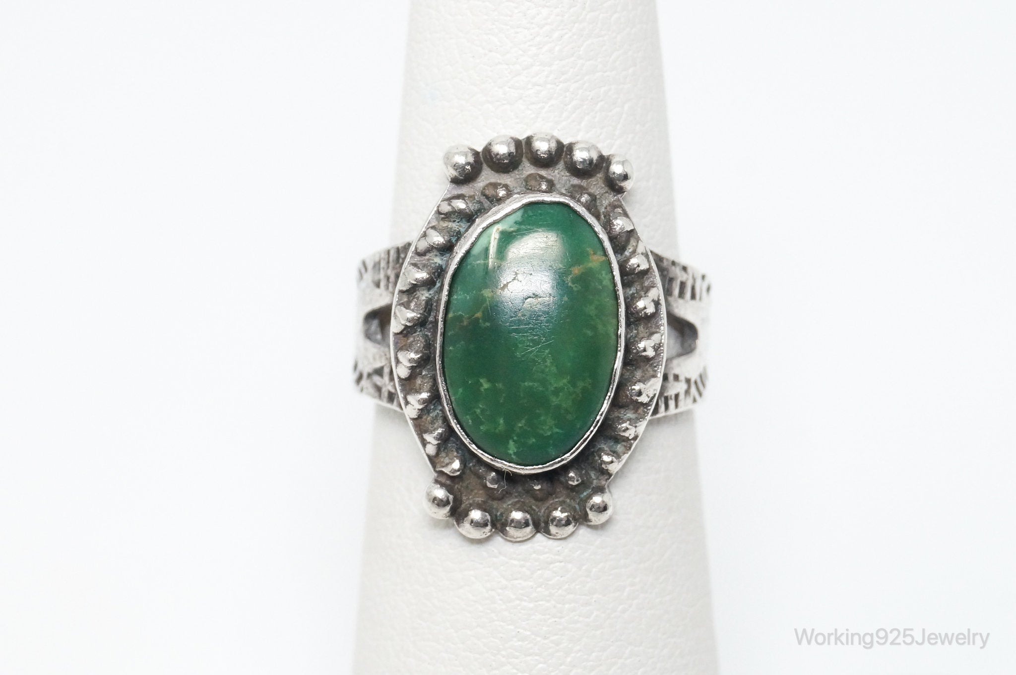 Vintage Native American Green Turquoise Unsigned Sterling Silver Ring SZ 6.25