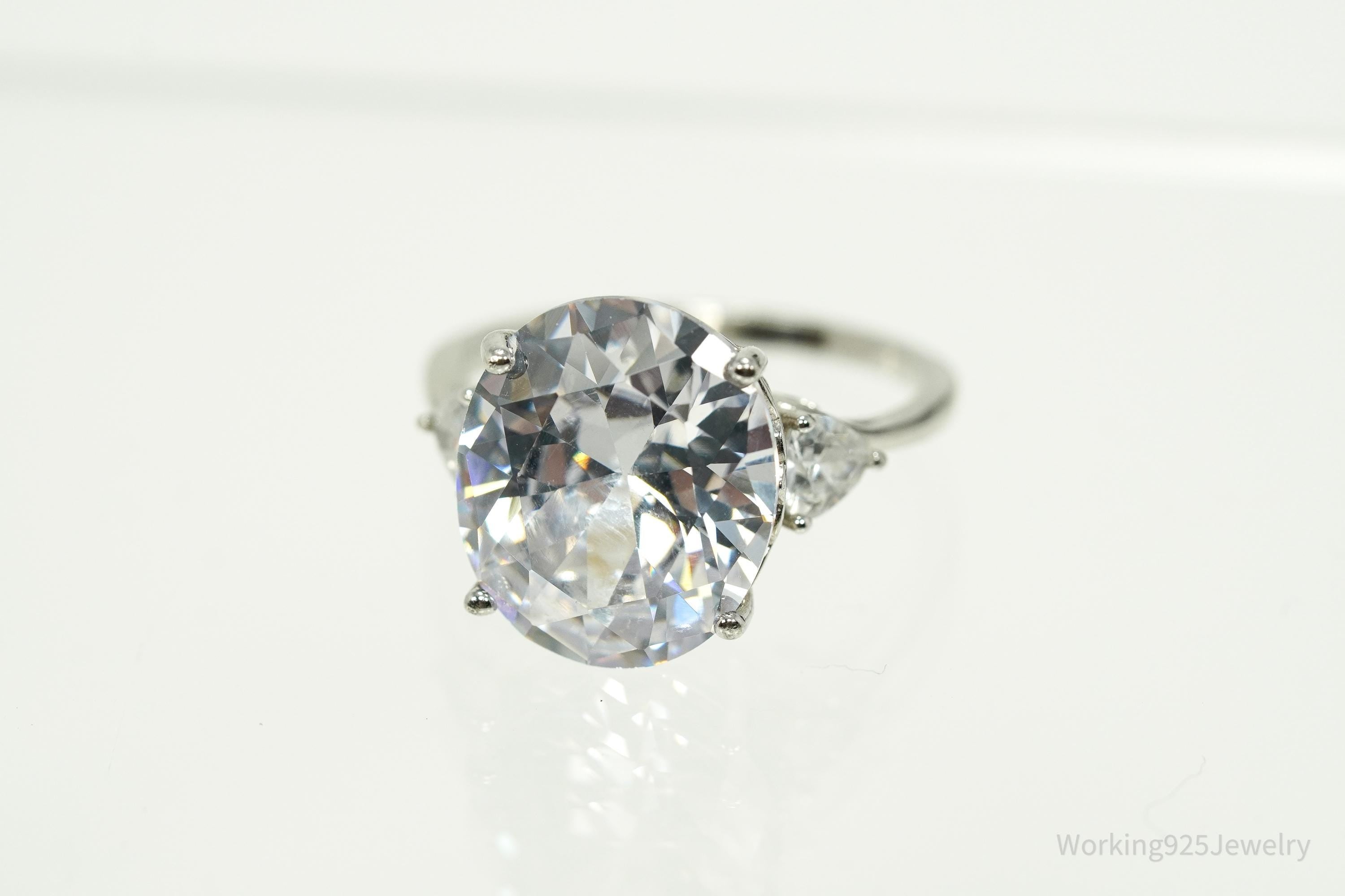 Vintage DBJ Large Cubic Zirconia Sterling Silver Ring - Size 7.25