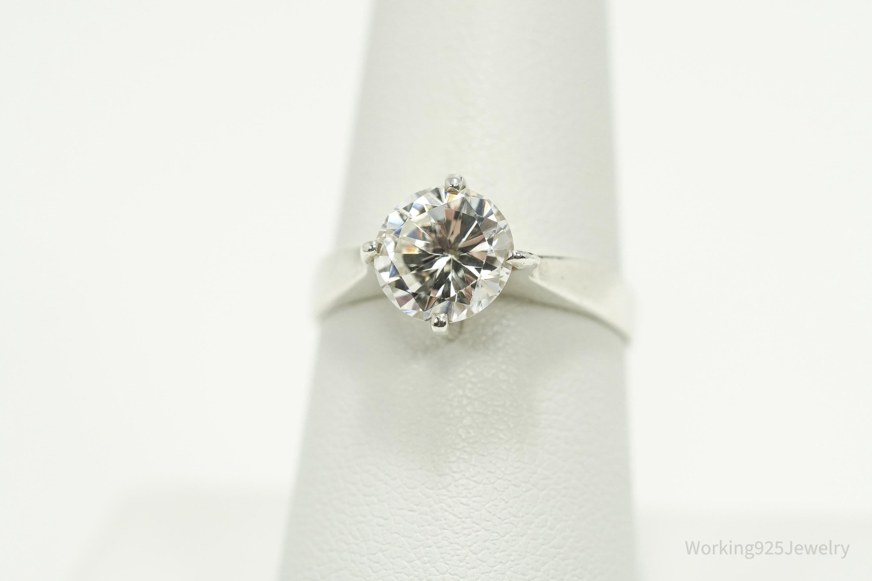 Vintage Mexico Modernist Cubic Zirconia Sterling Silver Ring - Size 7.75