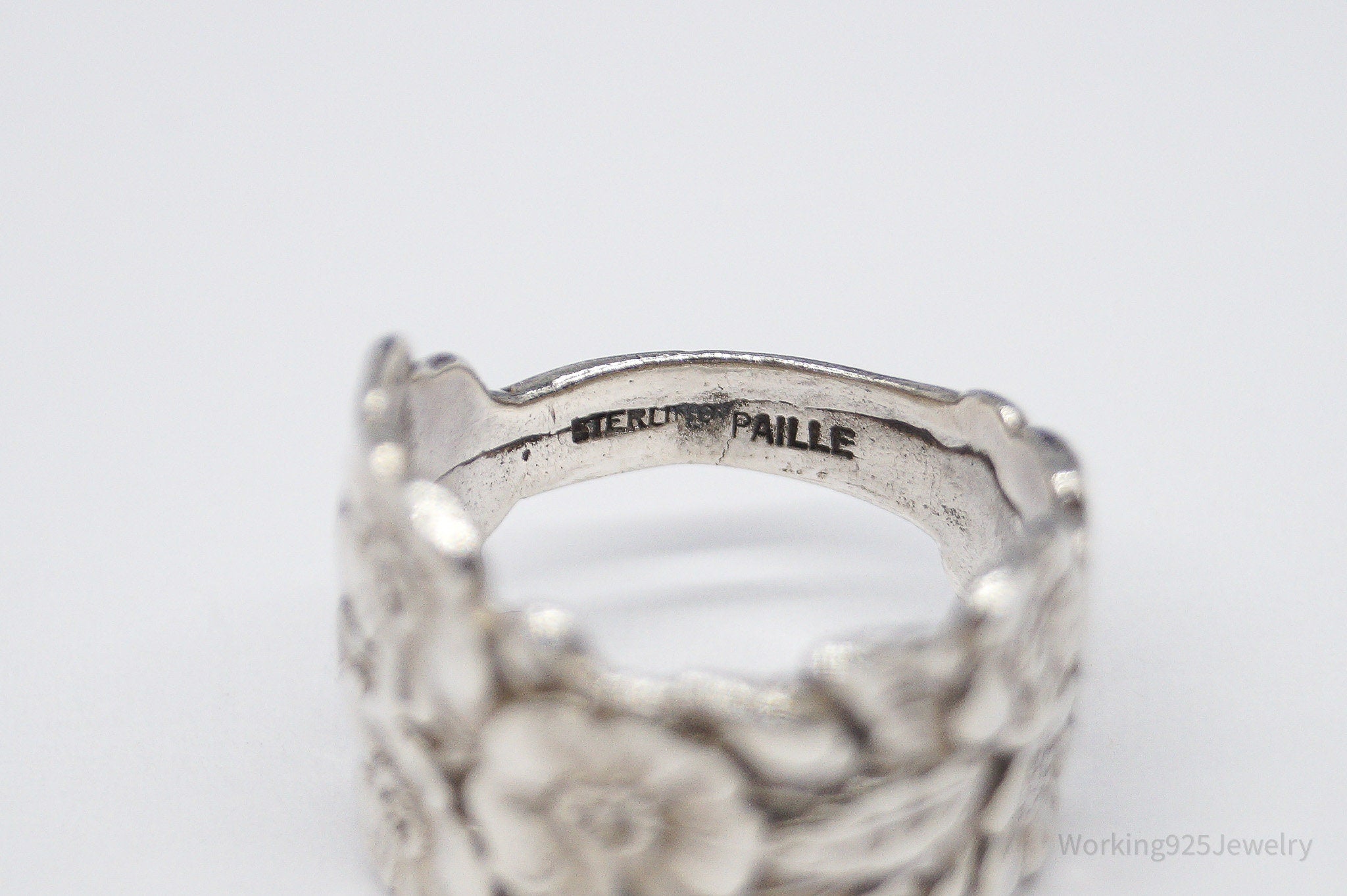 Antique Designer Paille Floral Pattern Sterling Silver Ring - Size 7.75