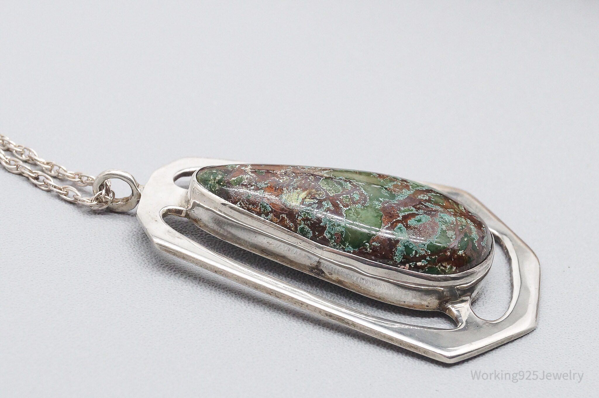 Antique Turquoise Sterling Silver Necklace 24"