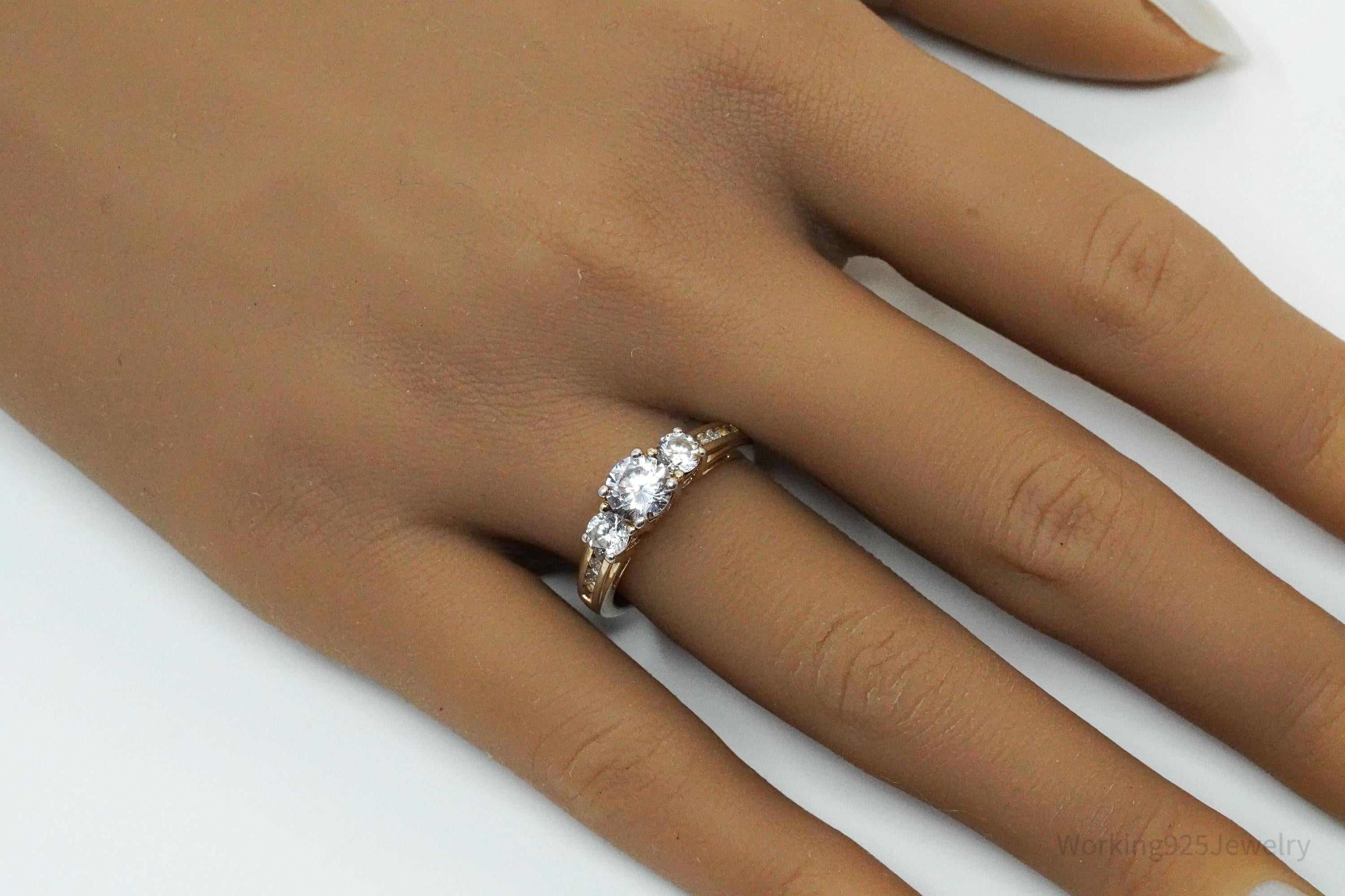 Vintage Cubic Zirconia Gold Vermeil Sterling Silver Ring - Size 6.75