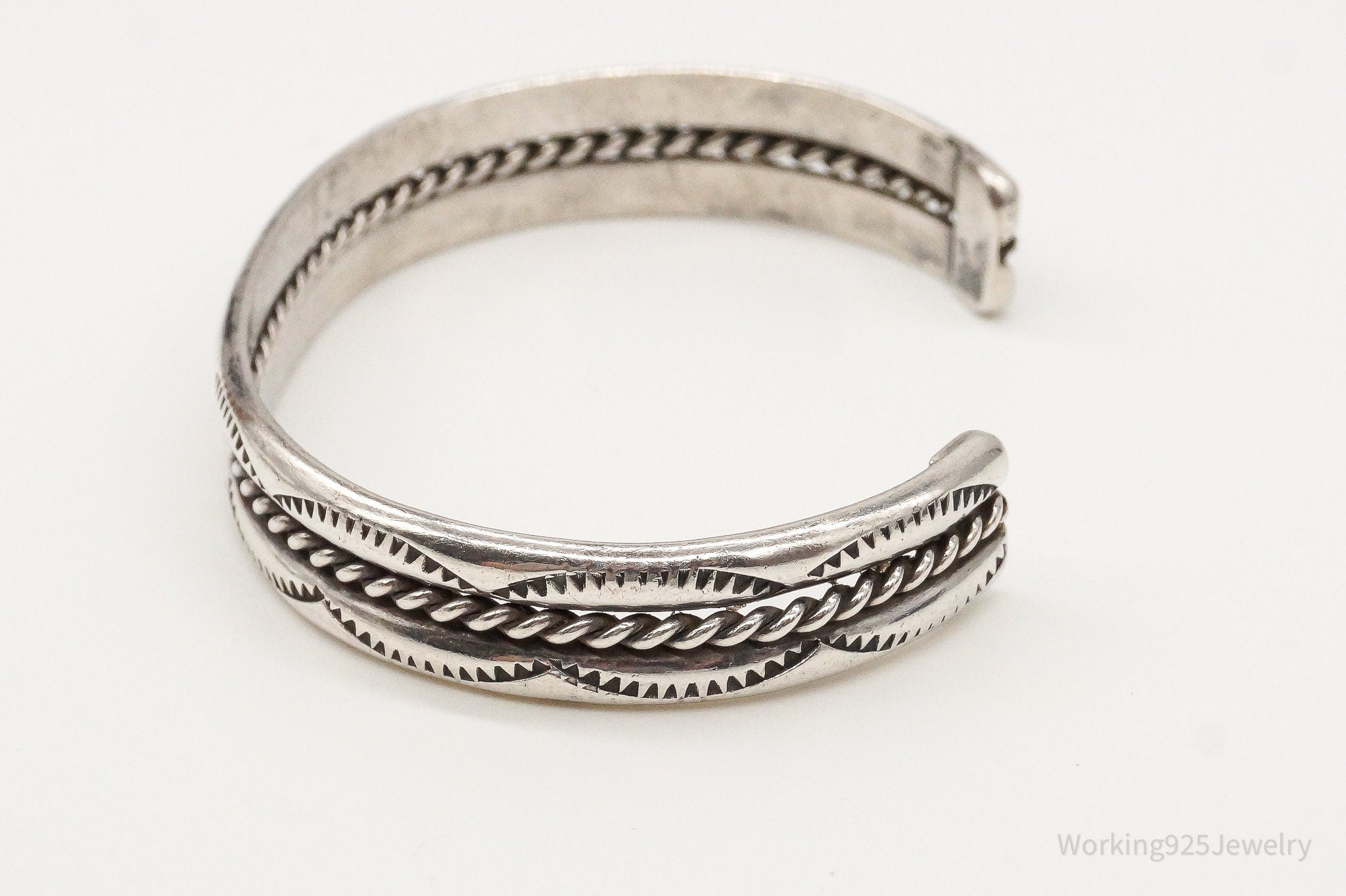 Vintage Native American Sterling Silver Rope Cable Cuff Bracelet