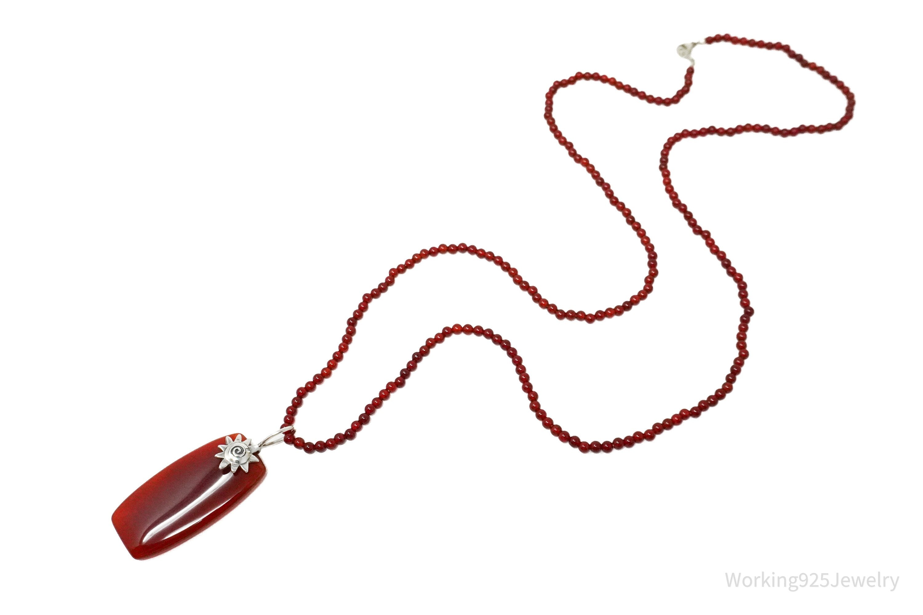 Vintage Carnelian Sterling Silver Necklace 36"