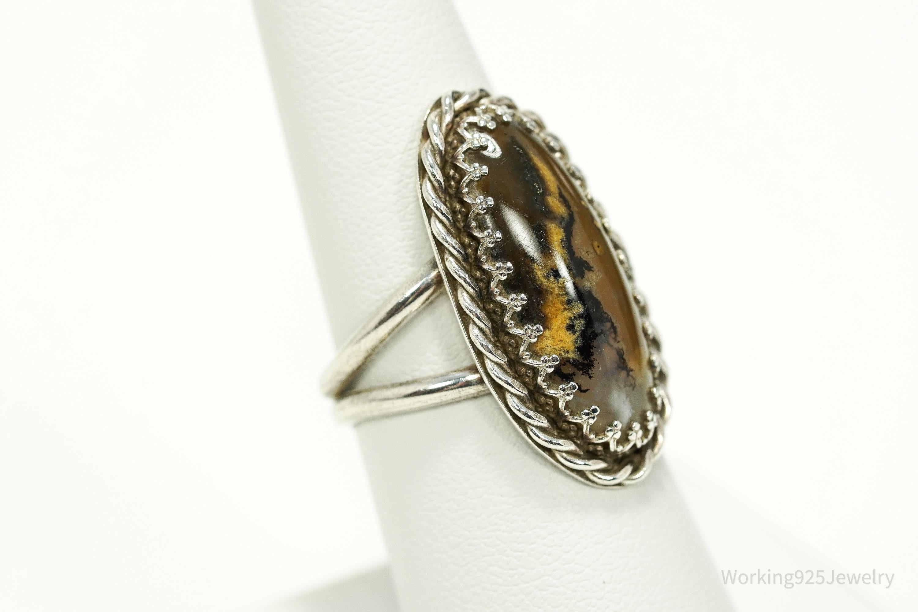 Vintage Handmade Native American Agate Sterling Silver Ring - SZ 8